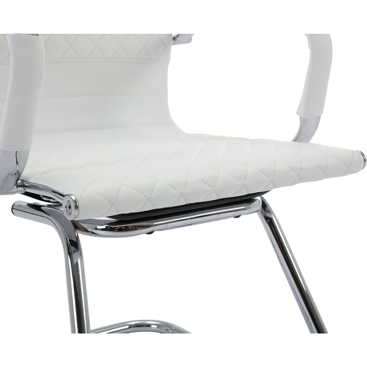 Set Of 2 Features A Minimalist Office Chair With A Diamond Grid Design On The Back, Equipped With Armrests And A Chrome Metal Base For Home Work, Suitable For Meeting Rooms\u002Fwaiting Rooms