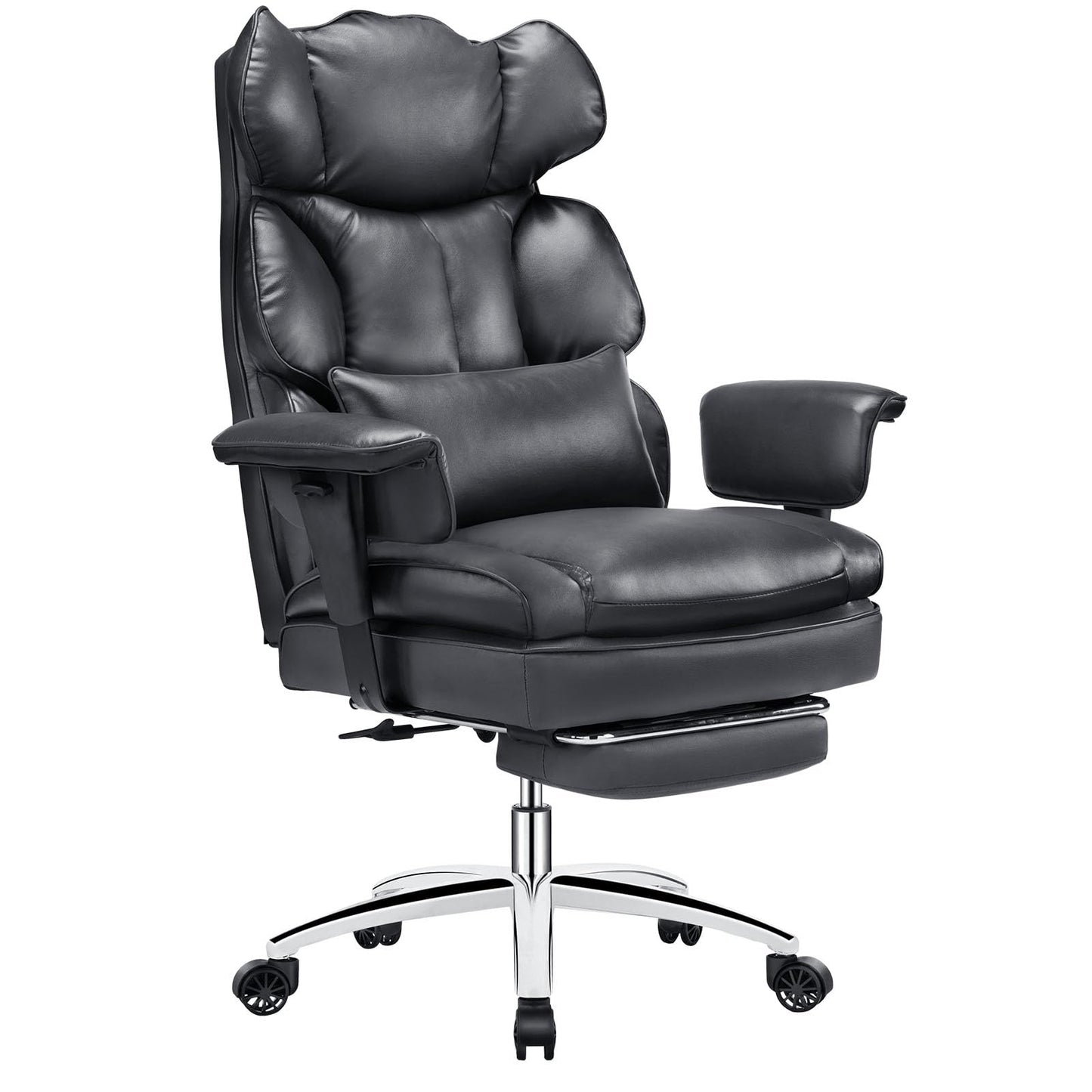 Home Office High Back Reclining Desk Chair with Footrest, Big and Tall Adjustable Height PU Leather Executive Computer Task Chair with Leg Rest and Lumbar Support, Armrest, White, Brown, Black