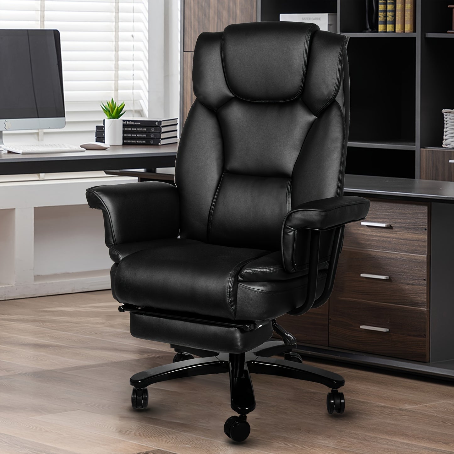 Big and Tall Office Chair 400LBS with Wide Seat and Arms, 160° Reclining Office Chair with Footrest, Comfortable Executive Office Desk Chair High Back, Computer Chair Home Office