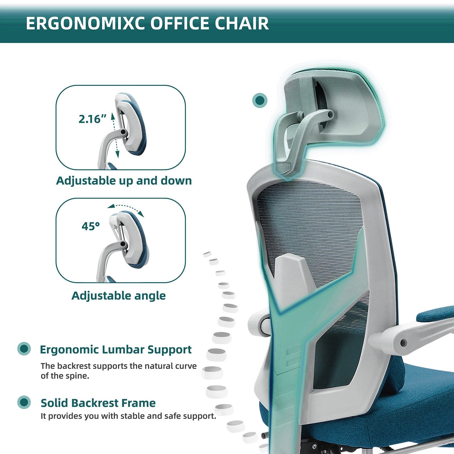 Home Office Desk Chair with Footrest and Headrest, High-Back Mesh Rolling Swivel Reclining Chairs with Wheels, Comfortable Headrest, Lumbar Support, Comfy Arms for Home, Office, Gaming, Student