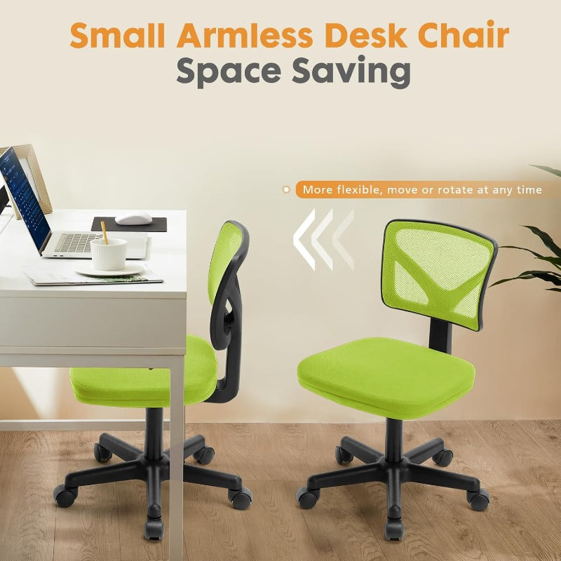 Office Computer Desk Chair Ergonomic LowBack Mesh Rolling Work Swivel Chairs with Wheels Armless Comfortable Seat Lumbar Support for Home Bedroom Study Student Adults Green