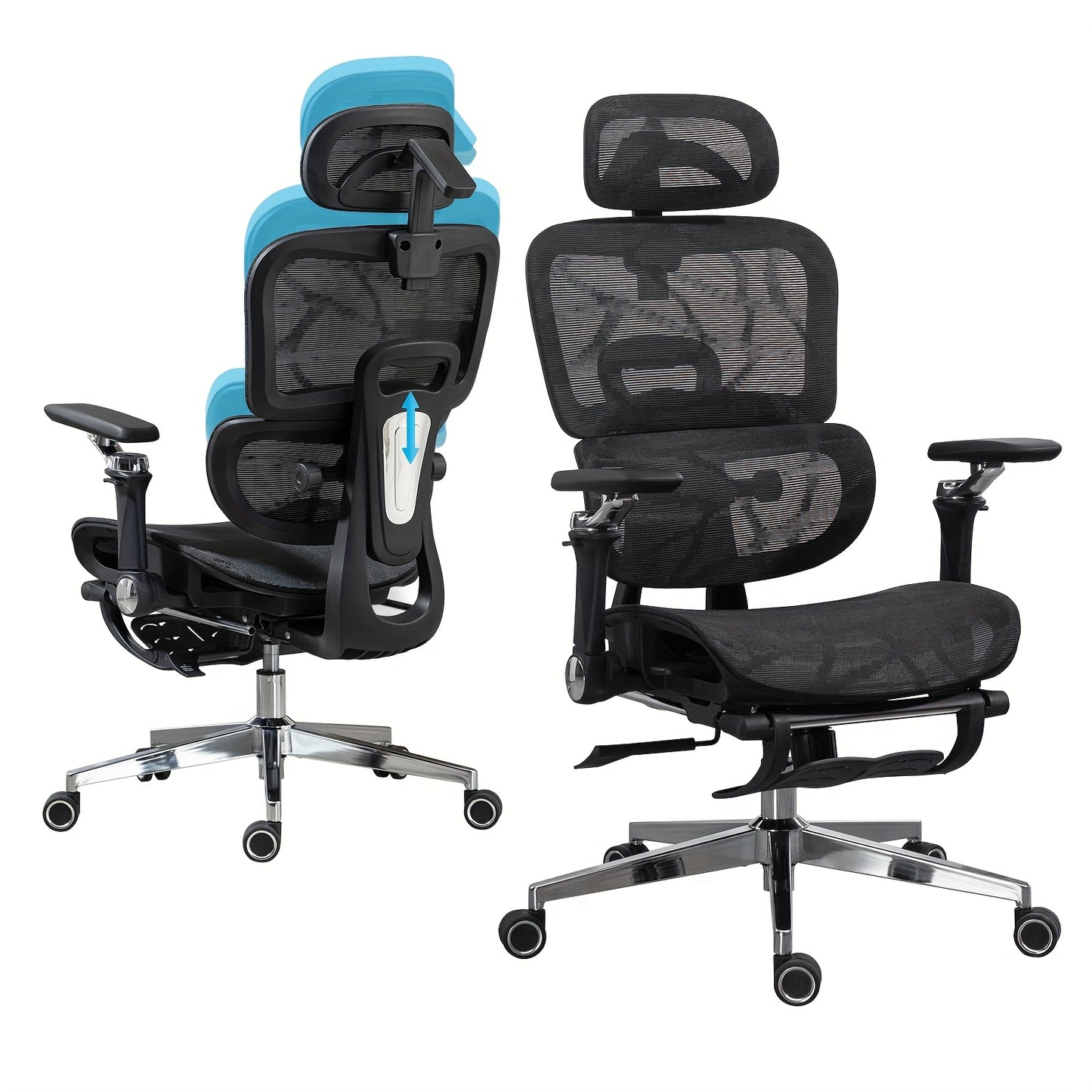 Mesh Ergonomic Office Chair With Footrest, High Back Computer Gaming Chair With Lumbar Support, Back Support, 6D Armrests For Big And Tall Napping Work Chair