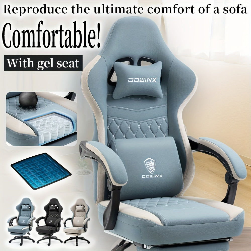 Breathable Fabric Gaming Chair With Gel And Pocket Spring Cushion - Ergonomic Computer Office Chair With Adjustable Footrest And Storage Bag For All-Day Comfort Gaming\u002FHome Office, Modern Gray Design