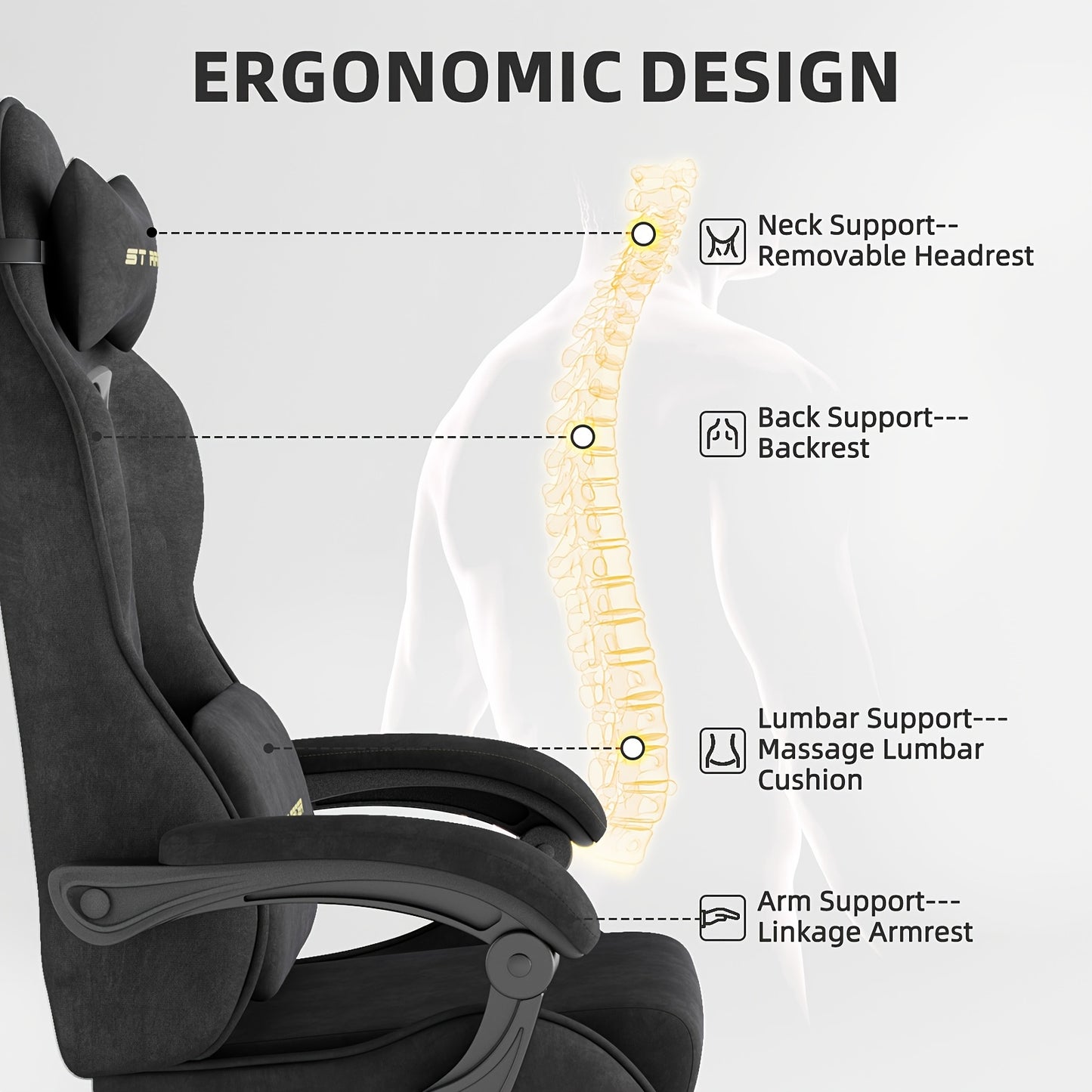 Velvet Fabric Gaming Chair, High Back Ergonomic Gamer Chair for Adult, Comfortable Video Game Chair with Footrest And Massage Lumbar Cushion