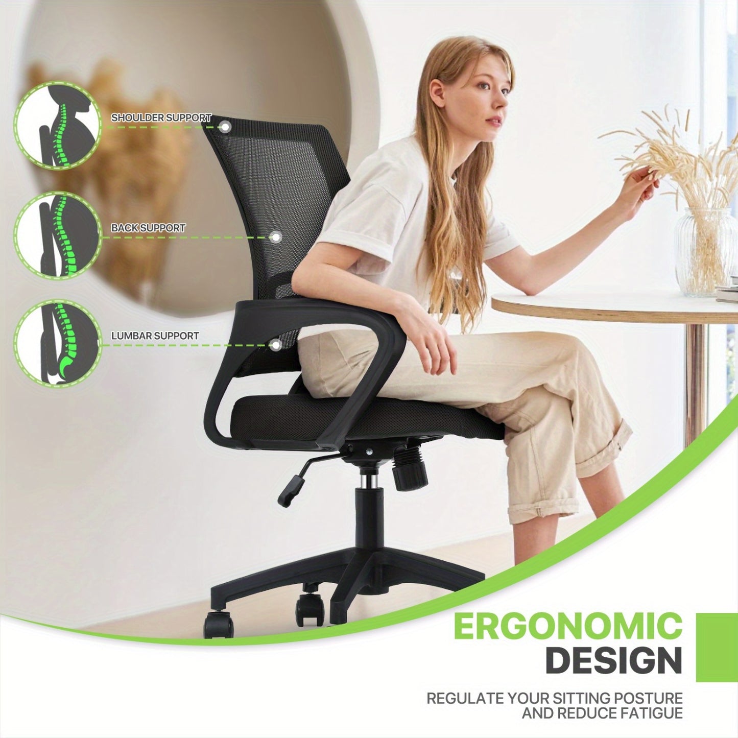 Mesh Esports Chair Ergonomic Desk Chair Swivel Rolling Computer Chair with Lumbar Support and Adjustable Height