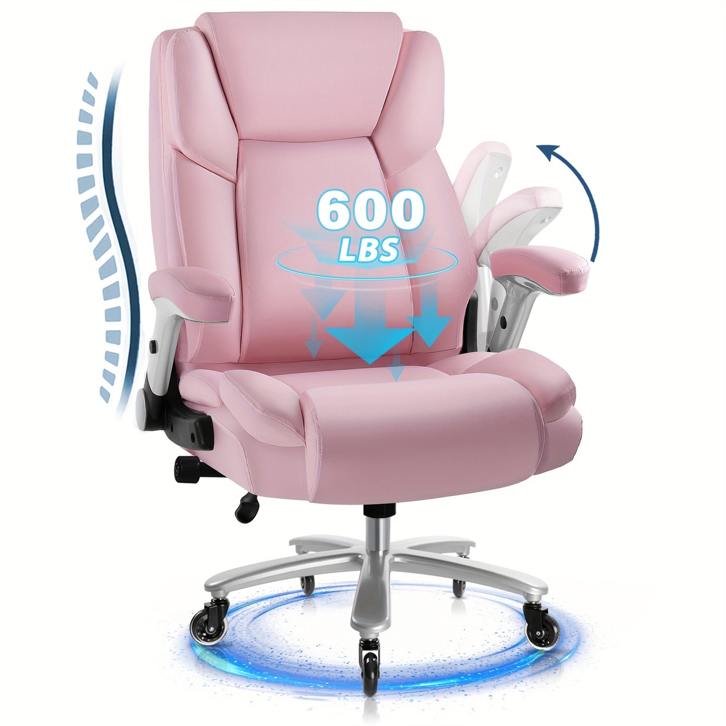 Big And Tall Office Chair 600lbs, Heavy Duty Executive Office Chair for Heavy People, Brown High Back Faux Leather Ergonomic Office Chair with Adjustable Armrests And Lumbar Support for Computer Desk Chair