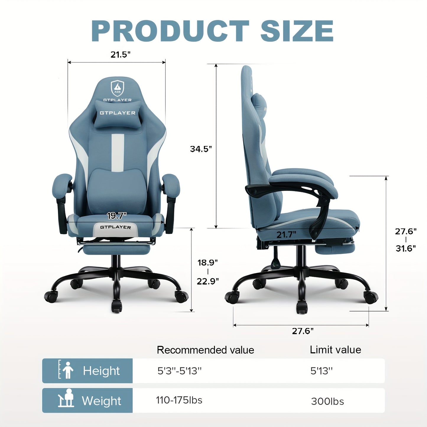 Ergonomic Gaming Chair with Lumbar Support, Breathable Fabric Computer Chair with Pocket Spring Cushion, Footrest for Adult Gamers, Metal Frame with Sponge Filling