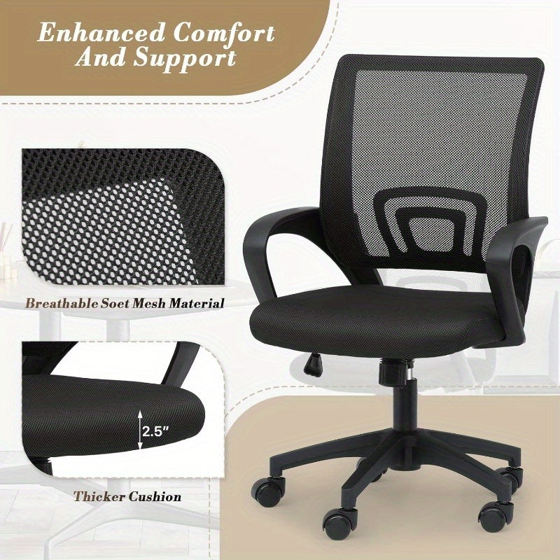 Ergonomic Office Chair with Lumbar Support - Heavy-Duty 300Lbs Capacity, Adjustable Height, Wide Seat Cushion - Swivel Wheels & Five-Star Base - for Home Office, Gaming, Professional Desk - Metal Frame Construction, Office Chair Cushion