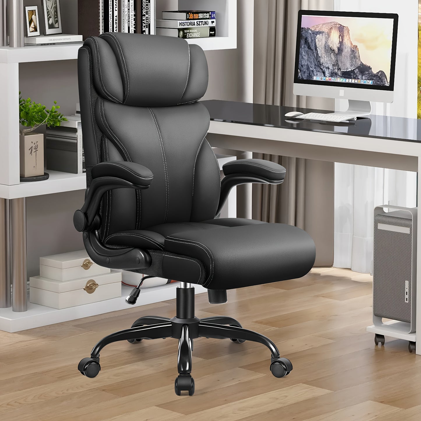 Office Chair, Ergonomic Executive Desk Chair, Comfortable PU Leather Chair For Home Office, High Back Swivel Computer Chair With Rocking Feature Back-to-school Season Gift, School Supplies