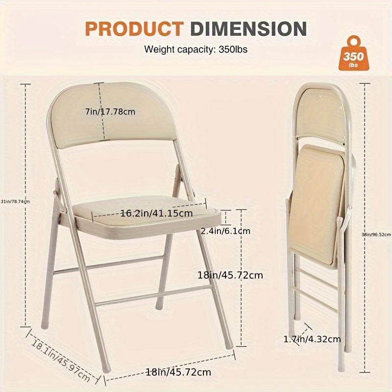 OLIXIS brand 2 sets of folding chairs, leather upholstered chairs, sturdy metal, easy to use and store, suitable for outdoor and indoor use, suitable for home, office and parties