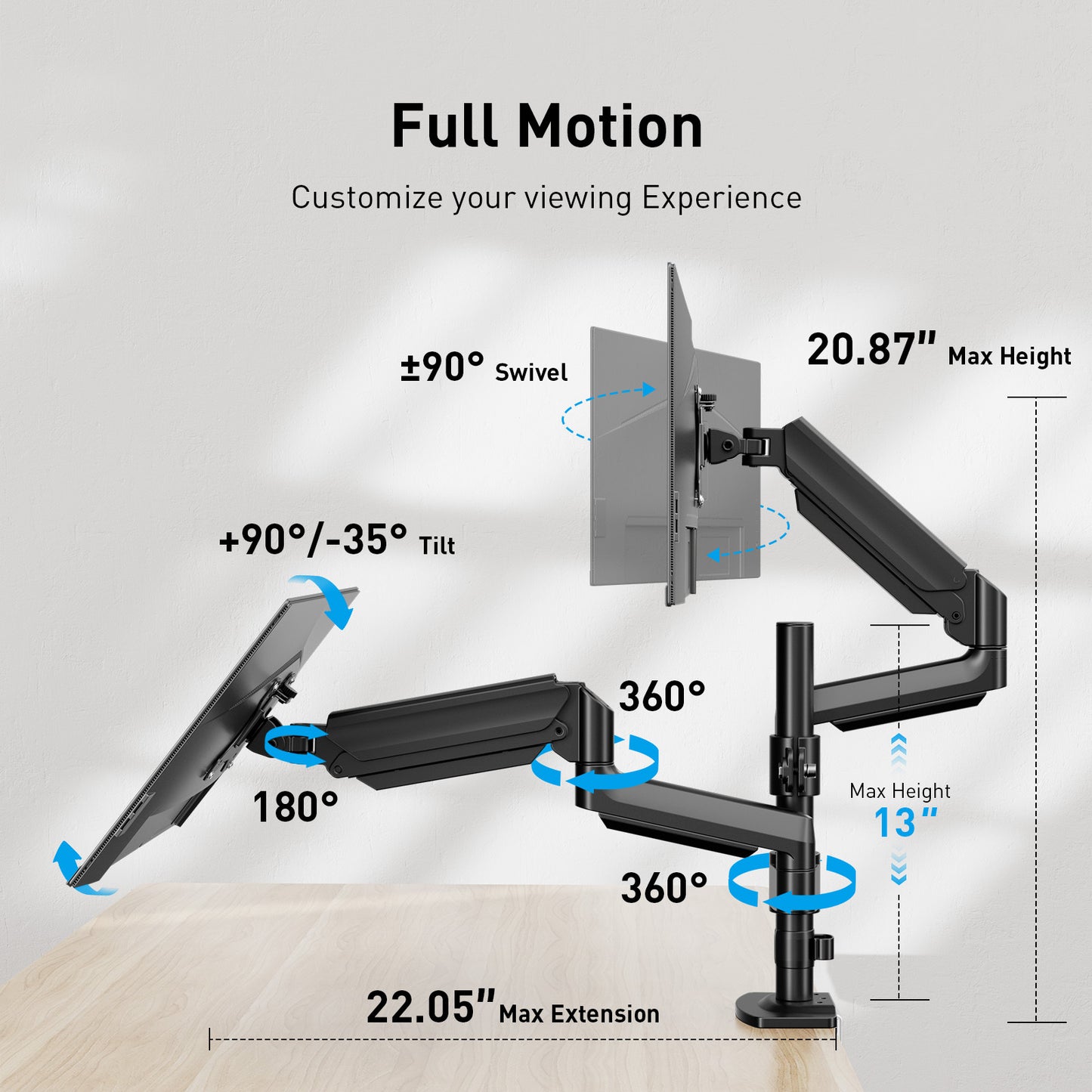 Ergonomic Office Chair, High Back Mesh Wide Seat, Gas Spring Double Monitor Stand, 3 Height Levels Under Desk Footrest, Perfect Match For Office With Multiple Choices.