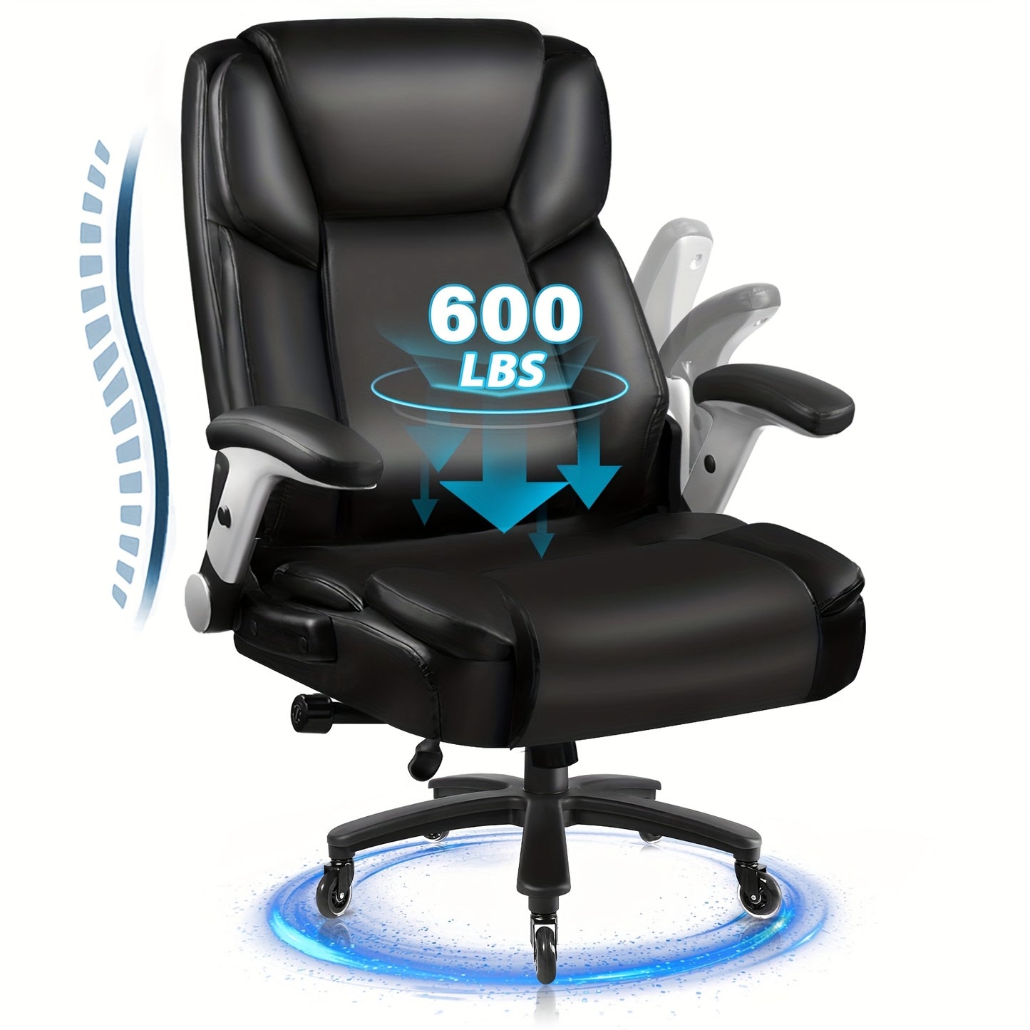 Big And Tall Office Chair 600lbs, Heavy Duty Executive Office Chair for Heavy People, Brown High Back Faux Leather Ergonomic Office Chair with Adjustable Armrests And Lumbar Support for Computer Desk Chair