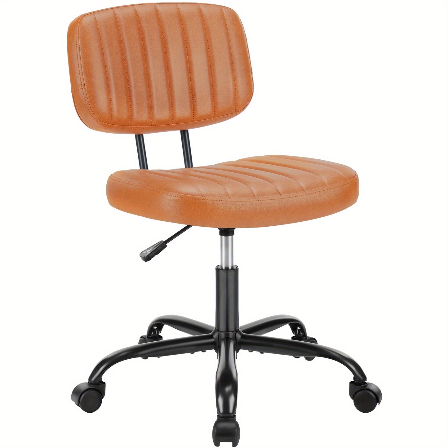 Small Office Chair Armless with Wheels, Swivel Desk Seat with Back Lumbar Support Height Adjustable for Home Study Vanity, Pu Leather, White, Black, Brown