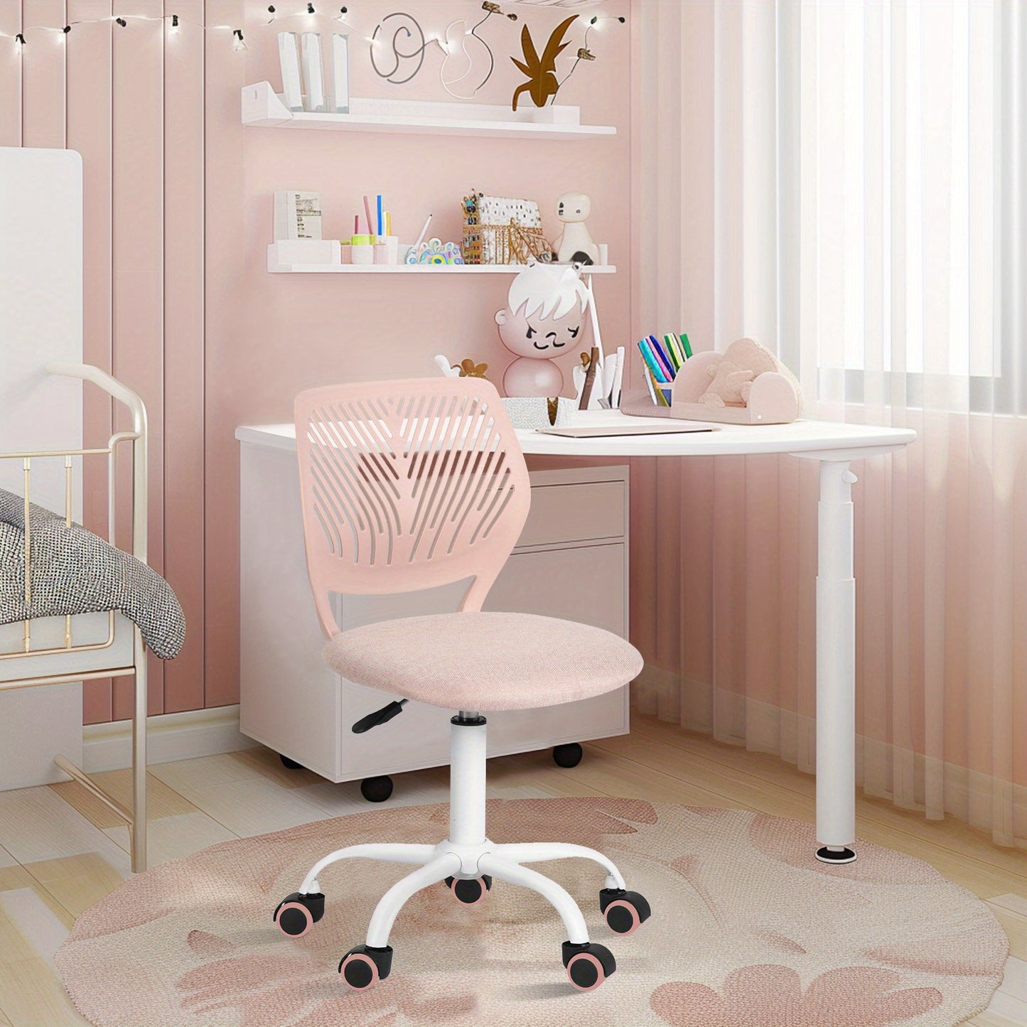 Homy Casa Compact Armless Office Chair, Adjustable Swivel Task Chair with Soft Cushion, Available in 7 Colors - Perfect for Home Office, Workspace, Bedroom, Study or Vanity