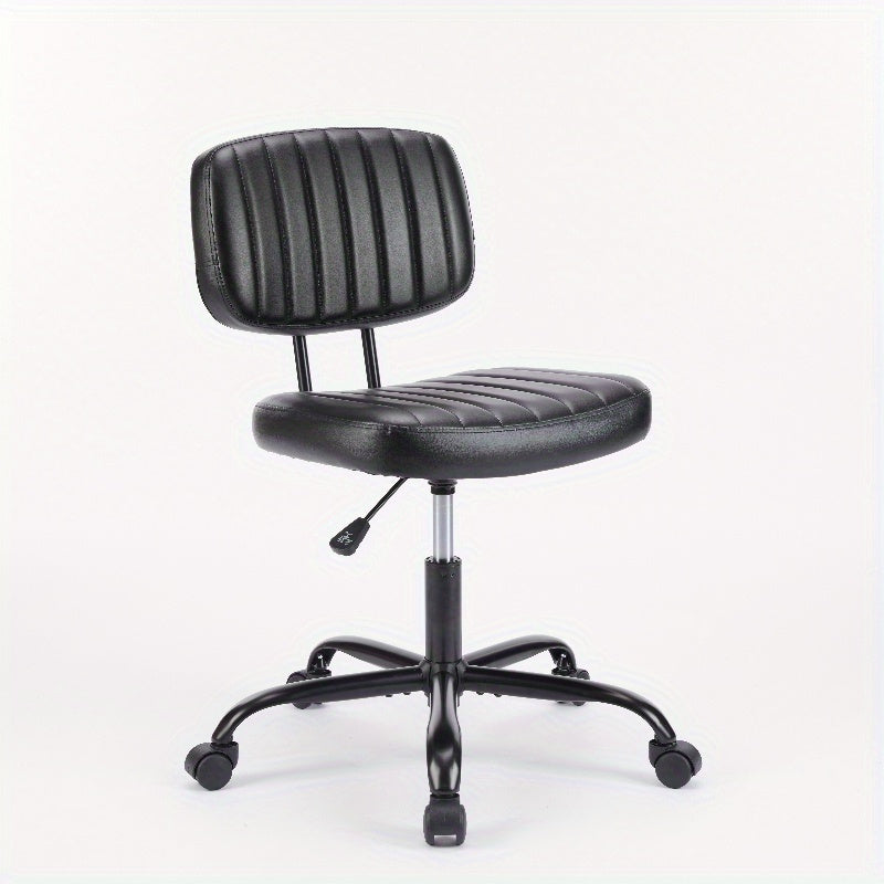 Portable Office Chair, Leather Texture, 5-wheel Swivel Base, Space-saving Design, Suitable For Use In Office, Living Room, School, Bedroom, Easy To Slide And Move