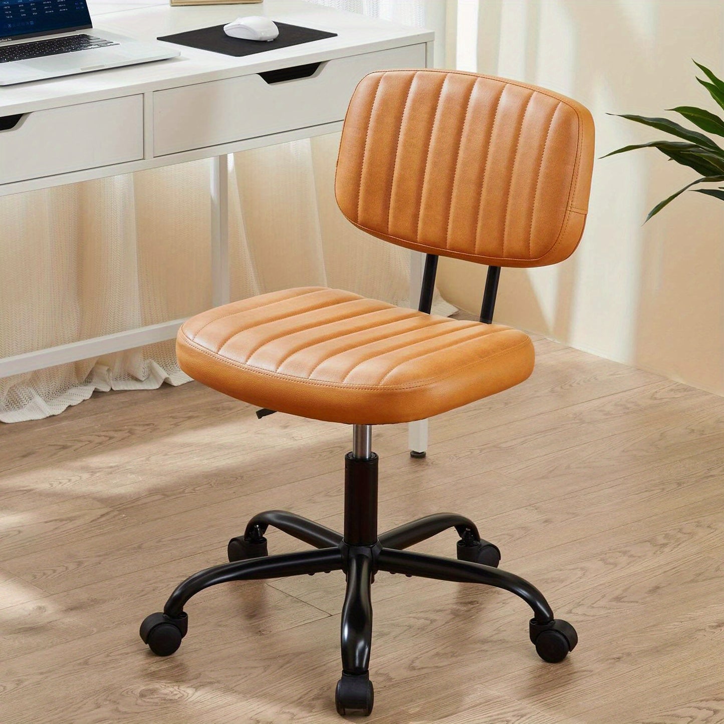 Portable Office Chair, Leather Texture, 5-wheel Swivel Base, Space-saving Design, Suitable For Use In Office, Living Room, School, Bedroom, Easy To Slide And Move