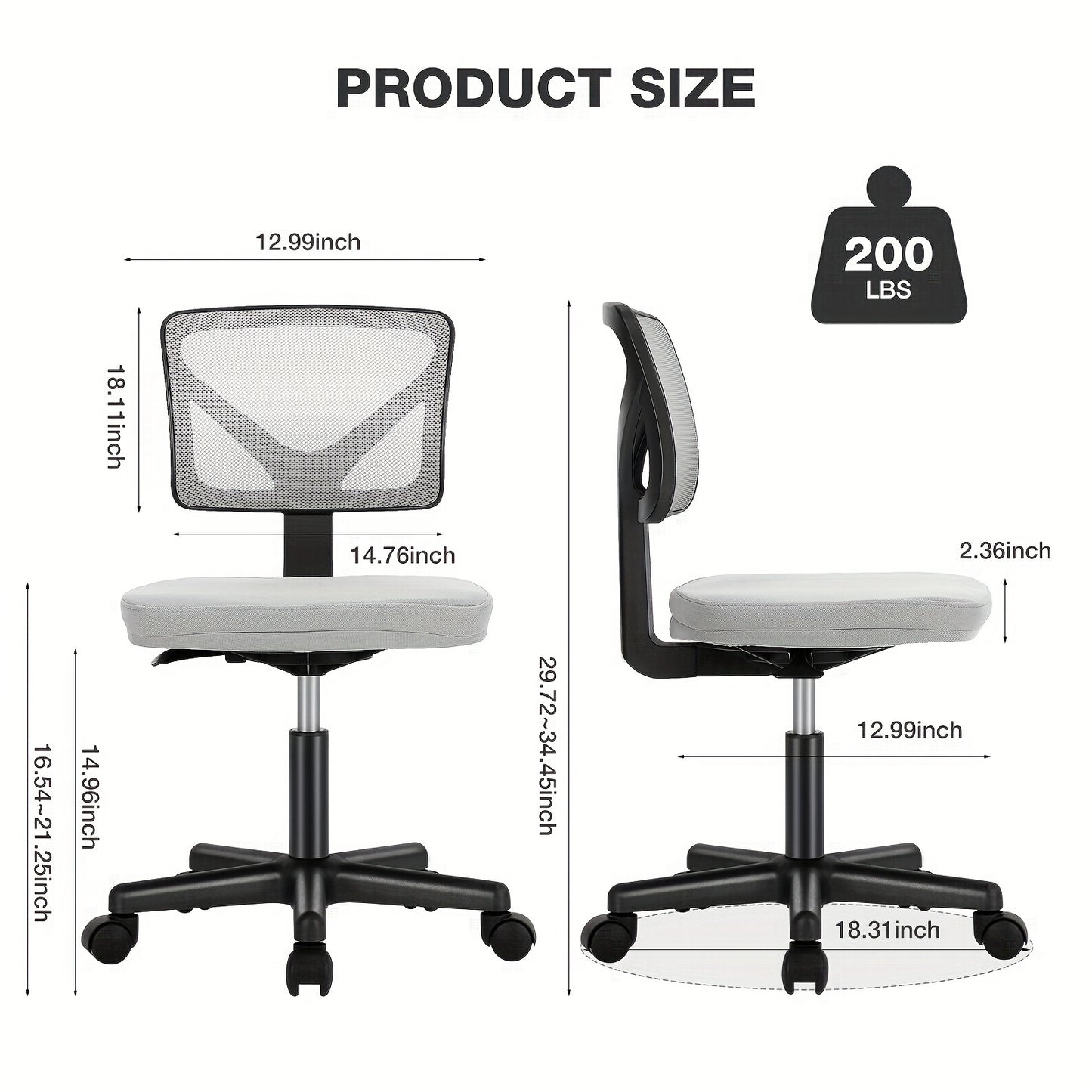 Low Back Mesh Armless Office Chair, Swivel Rolling Computer Chair Armless with Lumbar Support, Suitable for Bedroom Living Room Study Room Etc., Buy Individually Or in Combination, Choose According to Your Needs