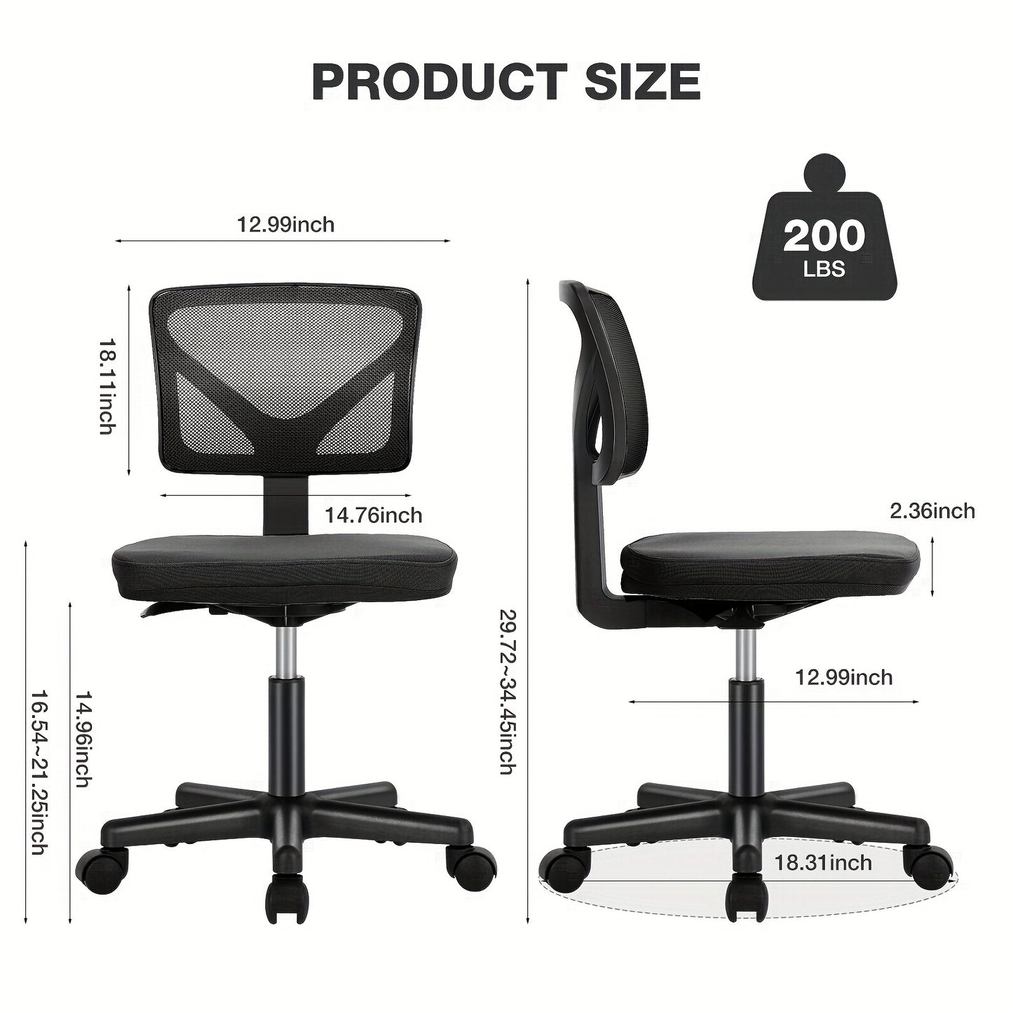 Low Back Mesh Armless Office Chair, Swivel Rolling Computer Chair Armless with Lumbar Support, Suitable for Bedroom Living Room Study Room Etc., Buy Individually Or in Combination, Choose According to Your Needs