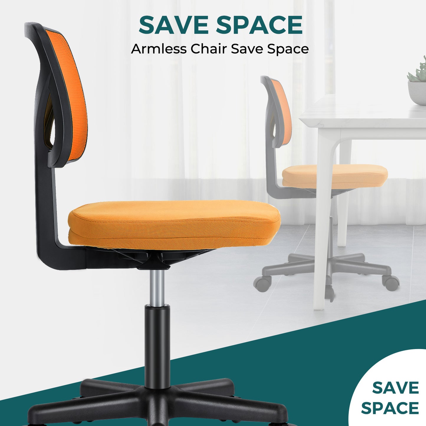IDLE WAY Small Office Desk Chair with Wheels, Modern Rolling Armless Office Chair with Height Adjustable Comfortable Support, Cute Vanity Chair for Home Bedroom Office Study Make-up, Dressing Room