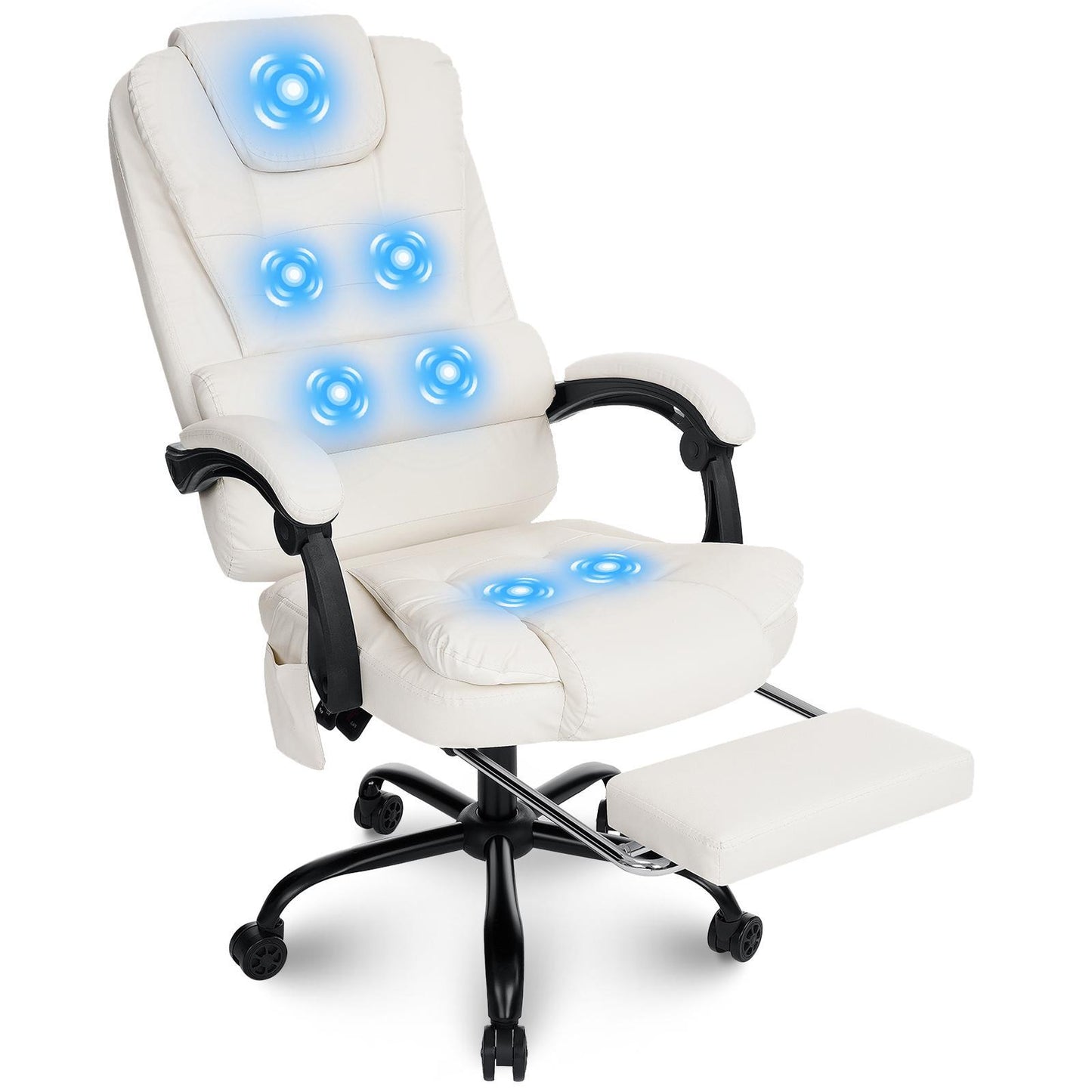 Executive Office Chair with 7 Points Massage Reclining Office Chair with Footrest High Back Ergonomic Computer Desk Chairs Soft Faux Leather for Home Office