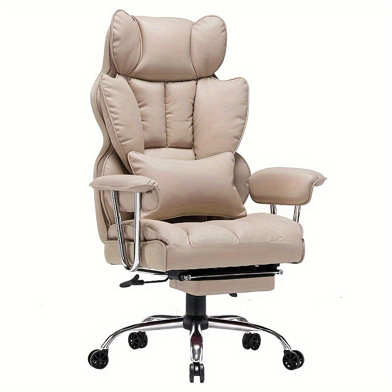 Efomao Office Chair 400LBS, Big and Tall Office Chair, PU Leather Computer Chair, Executive Office Chair with Leg Rest and Lumbar Support, Dark Beige Office Chair