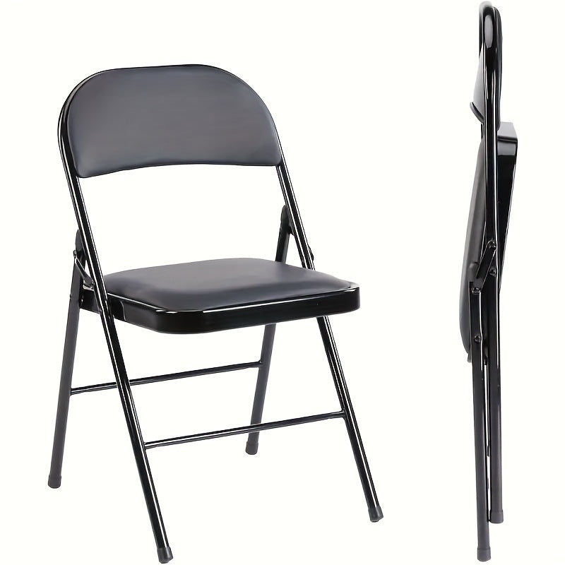 OLIXIS brand 2 sets of folding chairs, leather upholstered chairs, sturdy metal, easy to use and store, suitable for outdoor and indoor use, suitable for home, office and parties