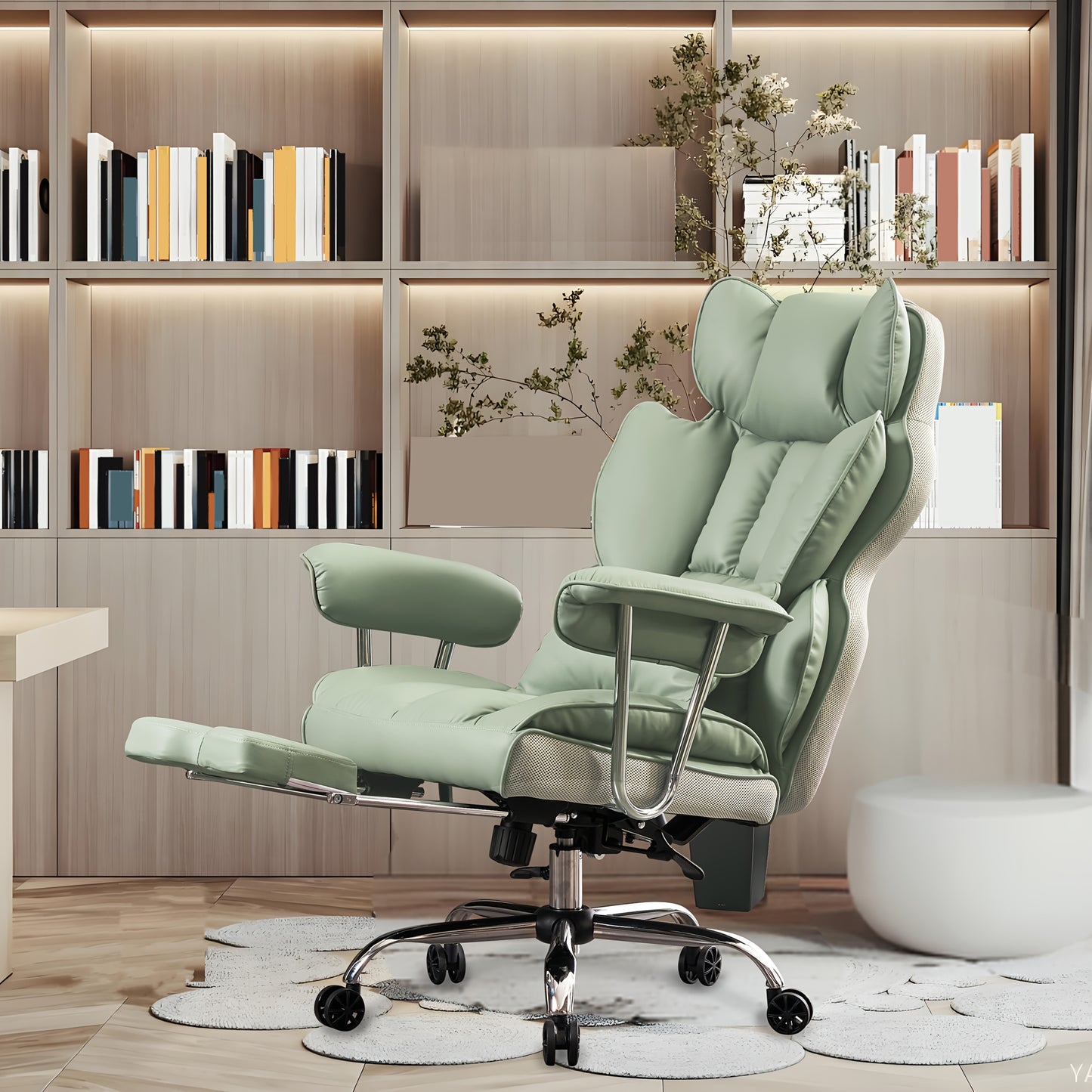 Efomao Office Chair 400LBS, Big and Tall Office Chair, Faux Leather Computer Chair, Executive Office Chair with Leg Rest and Lumbar Support, Pink Office Chair