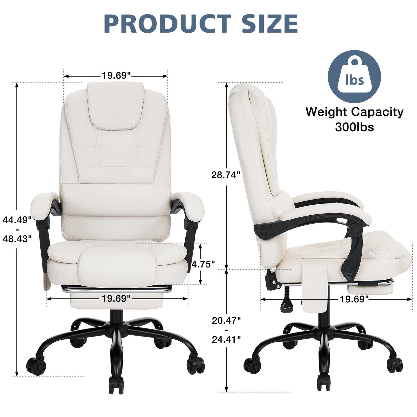 Executive Office Chair with 7 Points Massage Reclining Office Chair with Footrest High Back Ergonomic Computer Desk Chairs Soft Faux Leather for Home Office