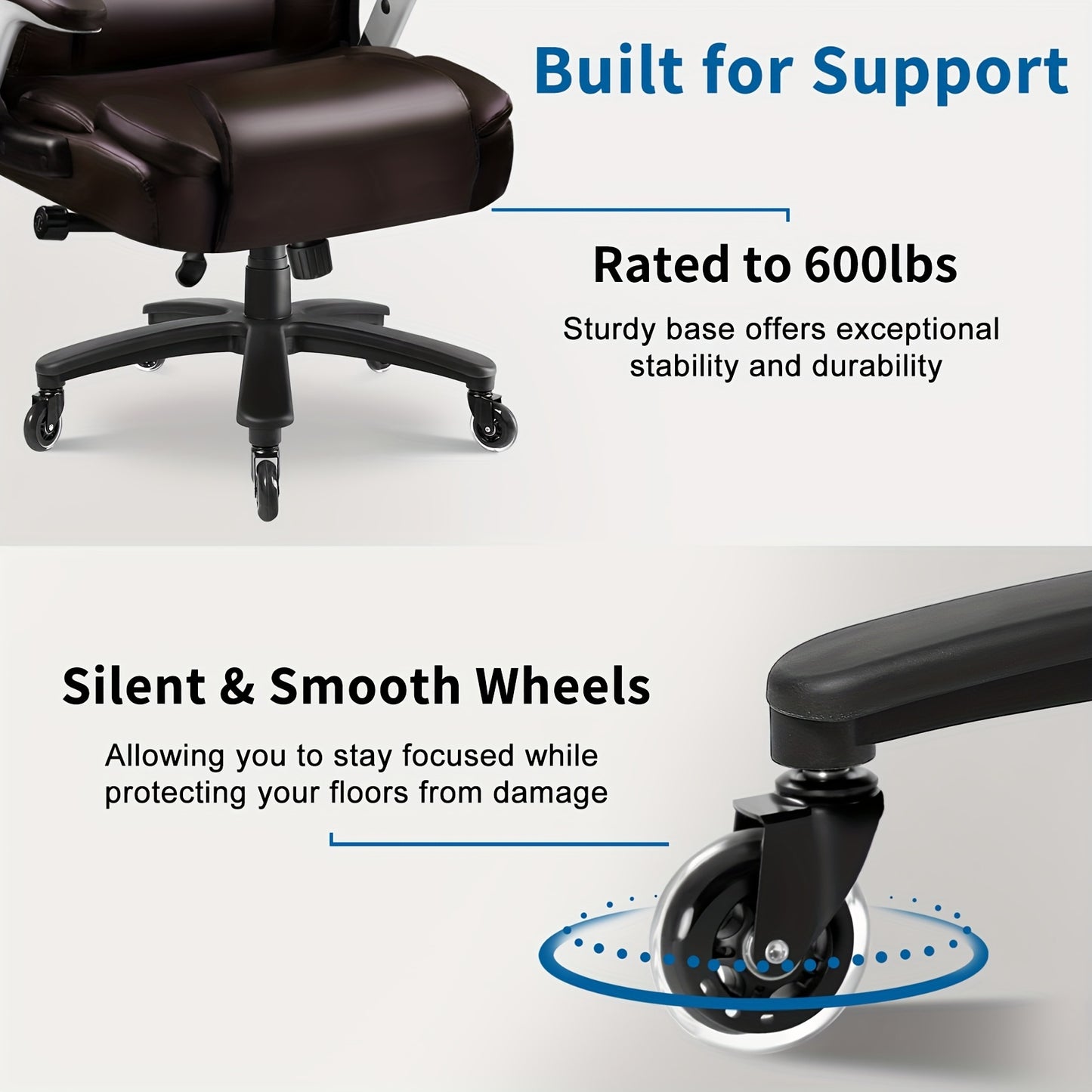 Big And Tall Office Chair 600lbs, Heavy Duty Executive Office Chair for Heavy People, Brown High Back Faux Leather Ergonomic Office Chair with Adjustable Armrests And Lumbar Support for Computer Desk Chair