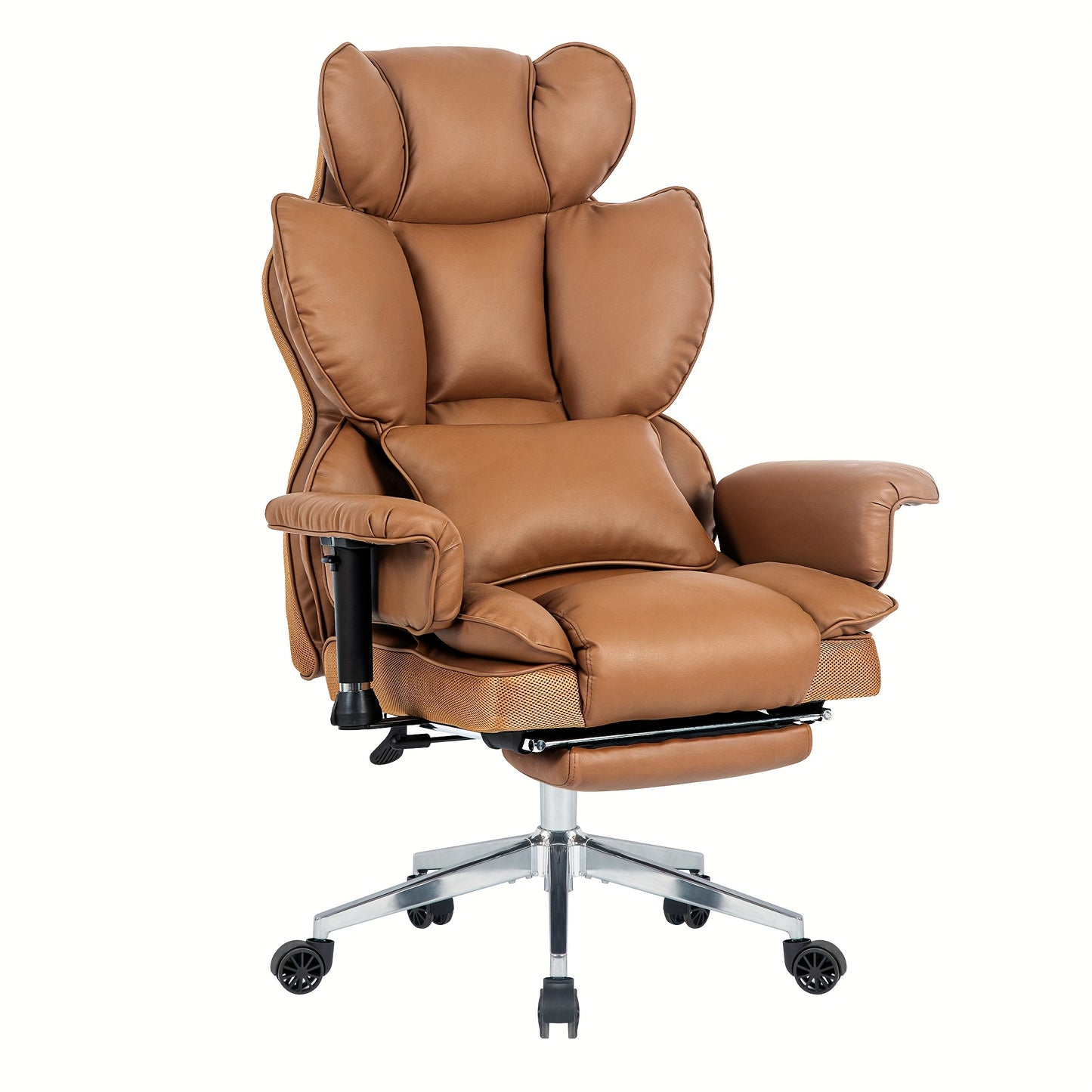 Ergonomic Big and Tall Office Chair, Reclining Gaming Chair with Thick Faux Leather Upholstery and Lumbar Support, Stainless Steel Frame, Rotating Mechanism for Hard Floors - Ideal for Home Office, Computer Desk Chair, Comfy