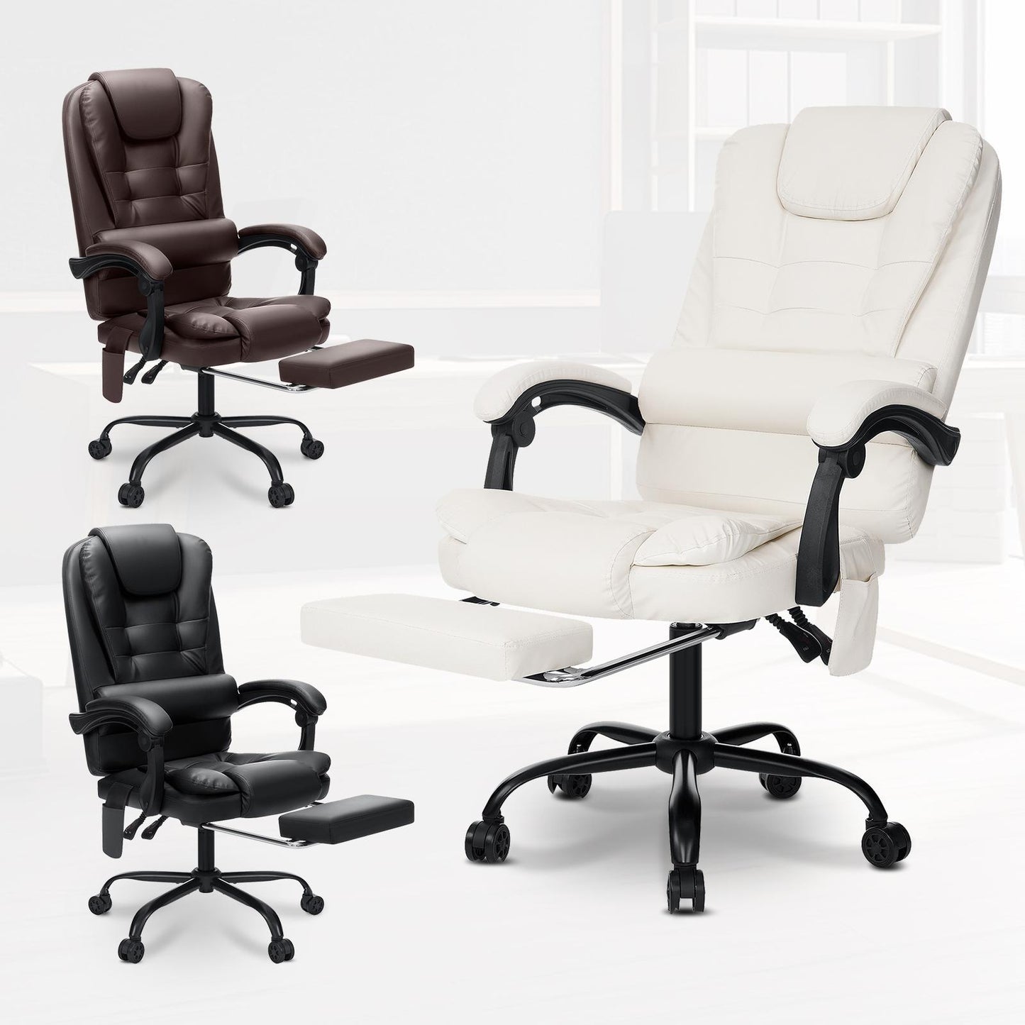 Executive Office Chair with 7 Points Massage Reclining Office Chair with Footrest High Back Ergonomic Computer Desk Chairs Soft Faux Leather for Home Office