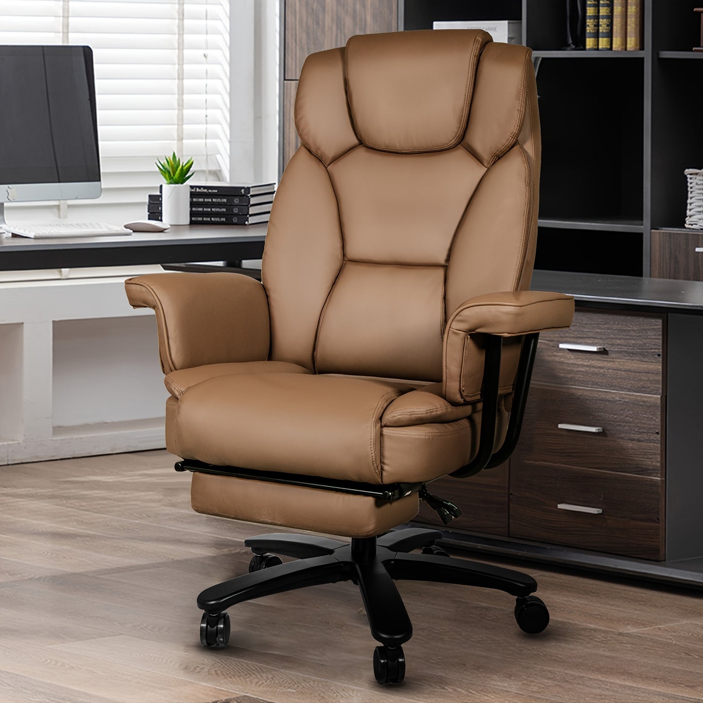Big and Tall Office Chair 400LBS with Wide Seat and Arms, 160° Reclining Office Chair with Footrest, Comfortable Executive Office Desk Chair High Back, Computer Chair Home Office