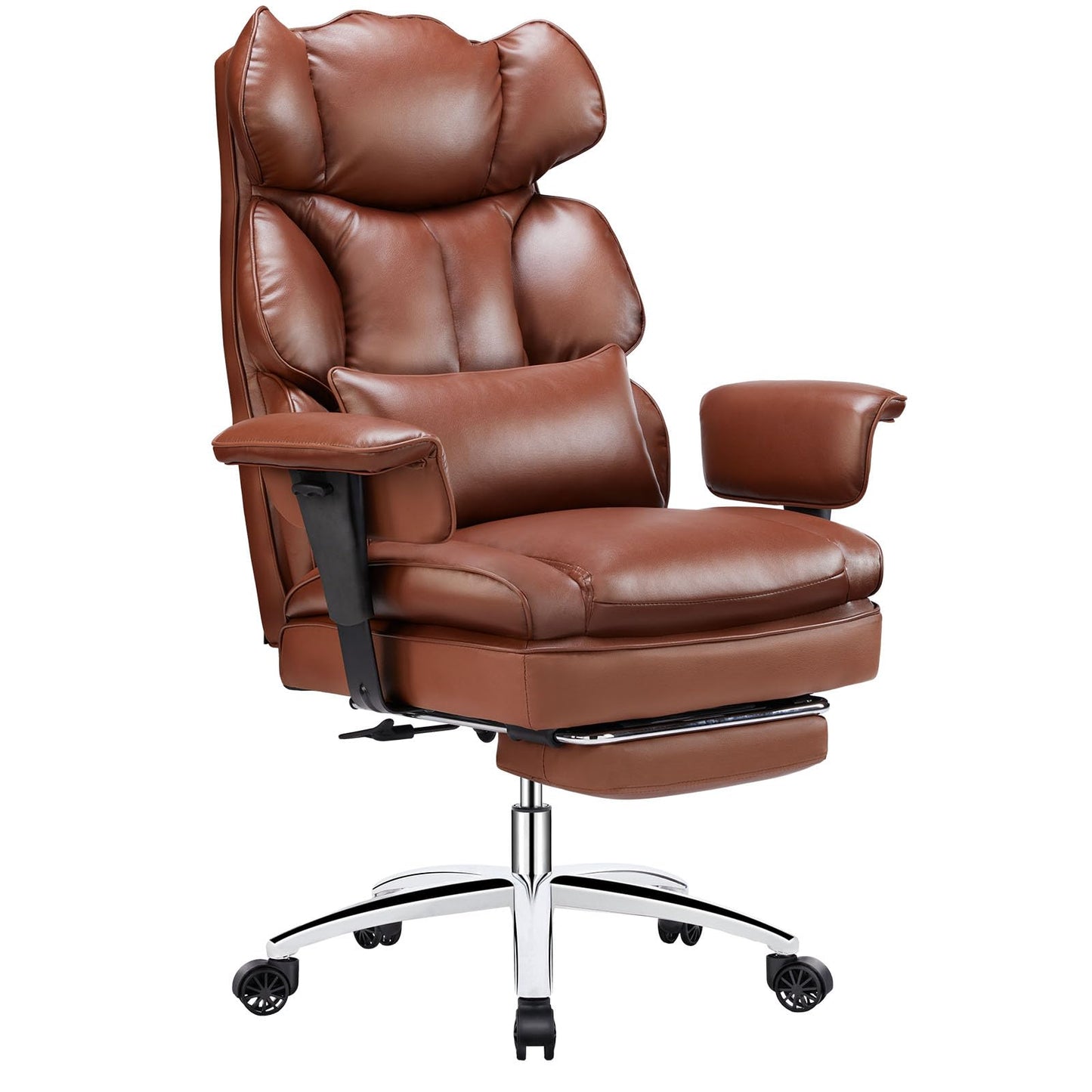 Home Office High Back Reclining Desk Chair with Footrest, Big and Tall Adjustable Height PU Leather Executive Computer Task Chair with Leg Rest and Lumbar Support, Armrest, White, Brown, Black