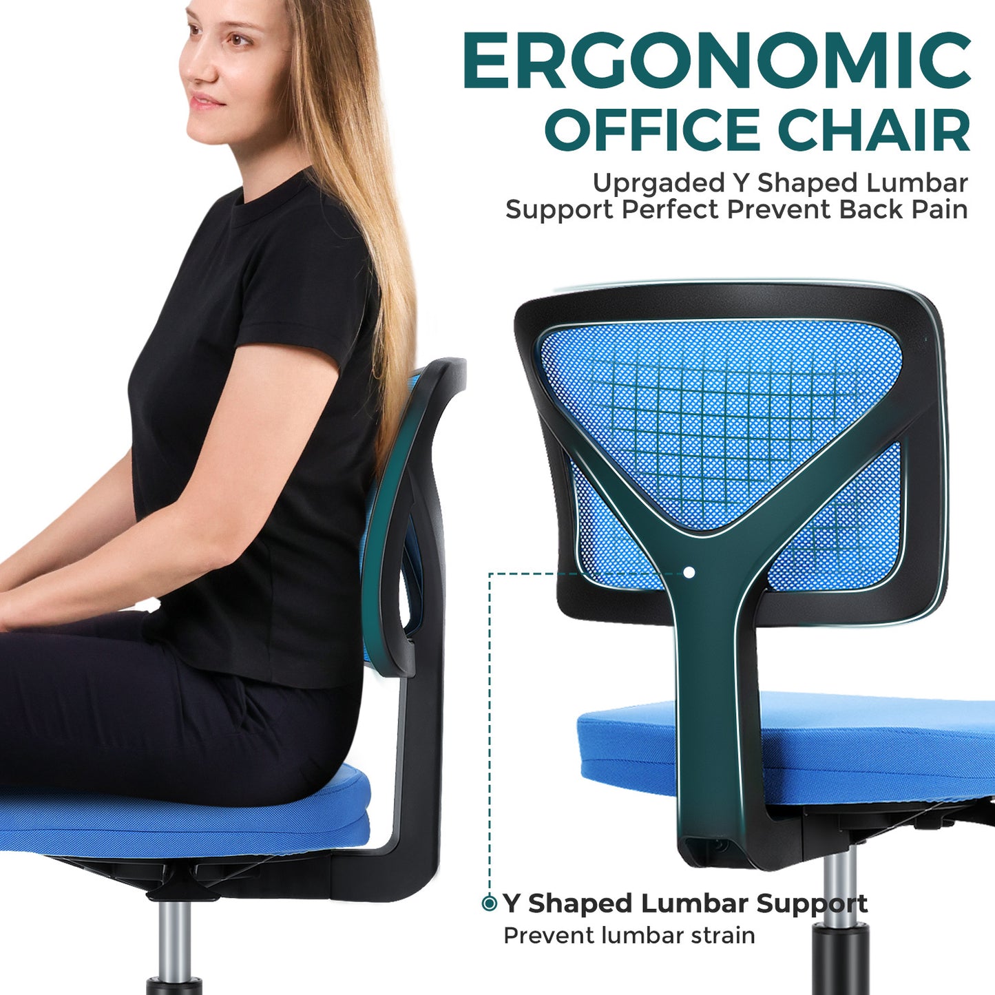 IDLE WAY Small Office Desk Chair with Wheels, Modern Rolling Armless Office Chair with Height Adjustable Comfortable Support, Cute Vanity Chair for Home Bedroom Office Study Make-up, Dressing Room