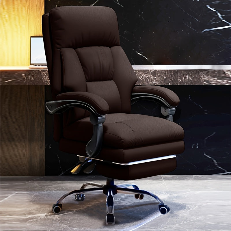 Comfortable Office Chair Ergonomic High Back Soft Polyurethane Leather Desk Chair Adult Waist Support Seat Large And High Executive Chair With Pedals