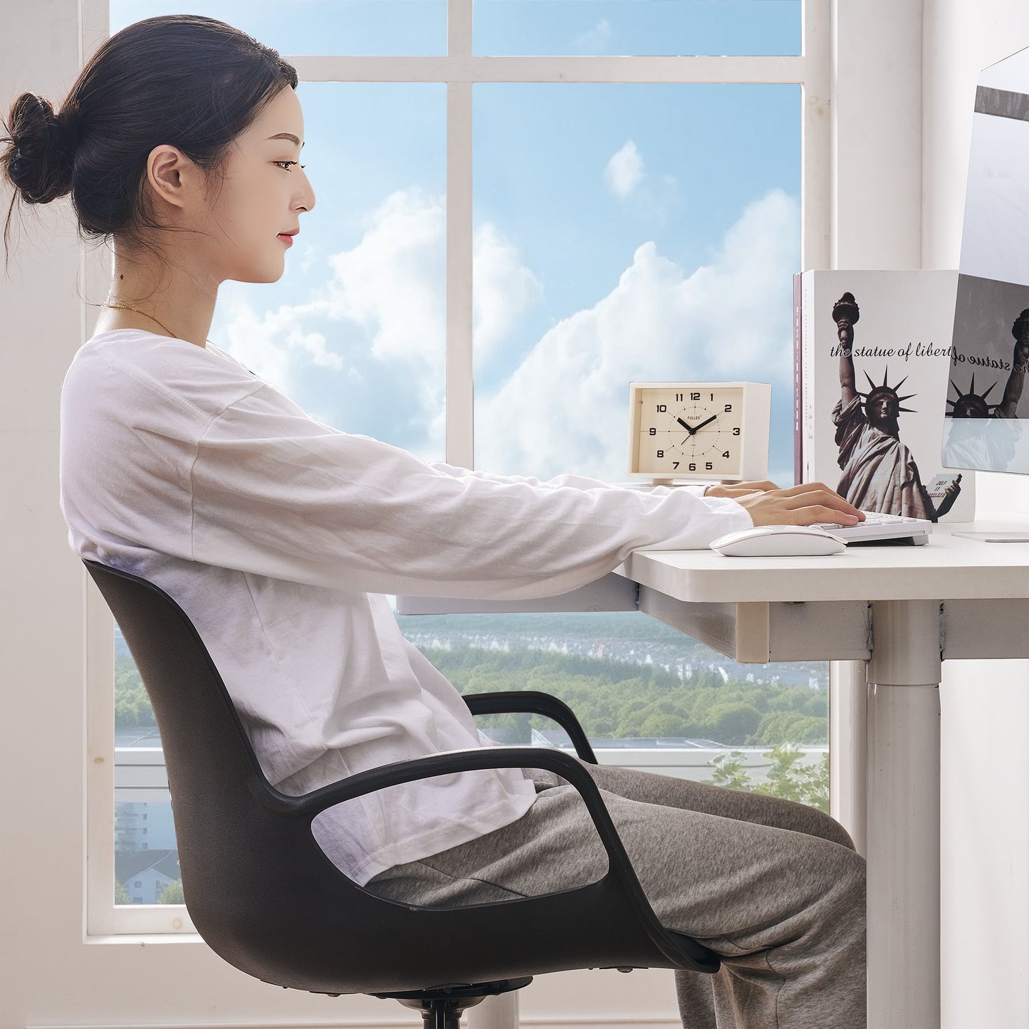 VECELO Height Adjustable Office Chair with Armrests and 360° Swivel Wheels, Mid-Back Chair for Home Office Room