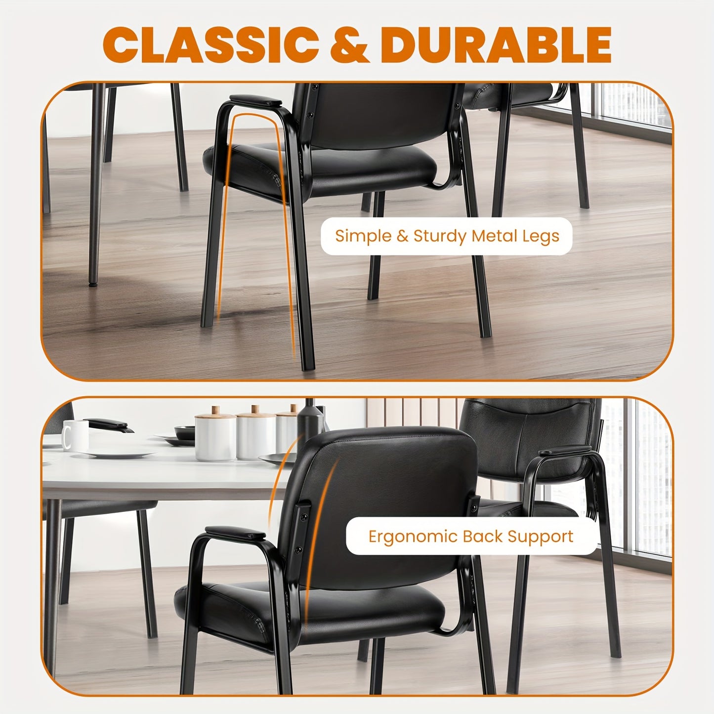 Office Guest Reception Chairs No Wheels, PU Leather Conference Waiting Room Chair Executive Lobby Chair with Padded Arms, Black