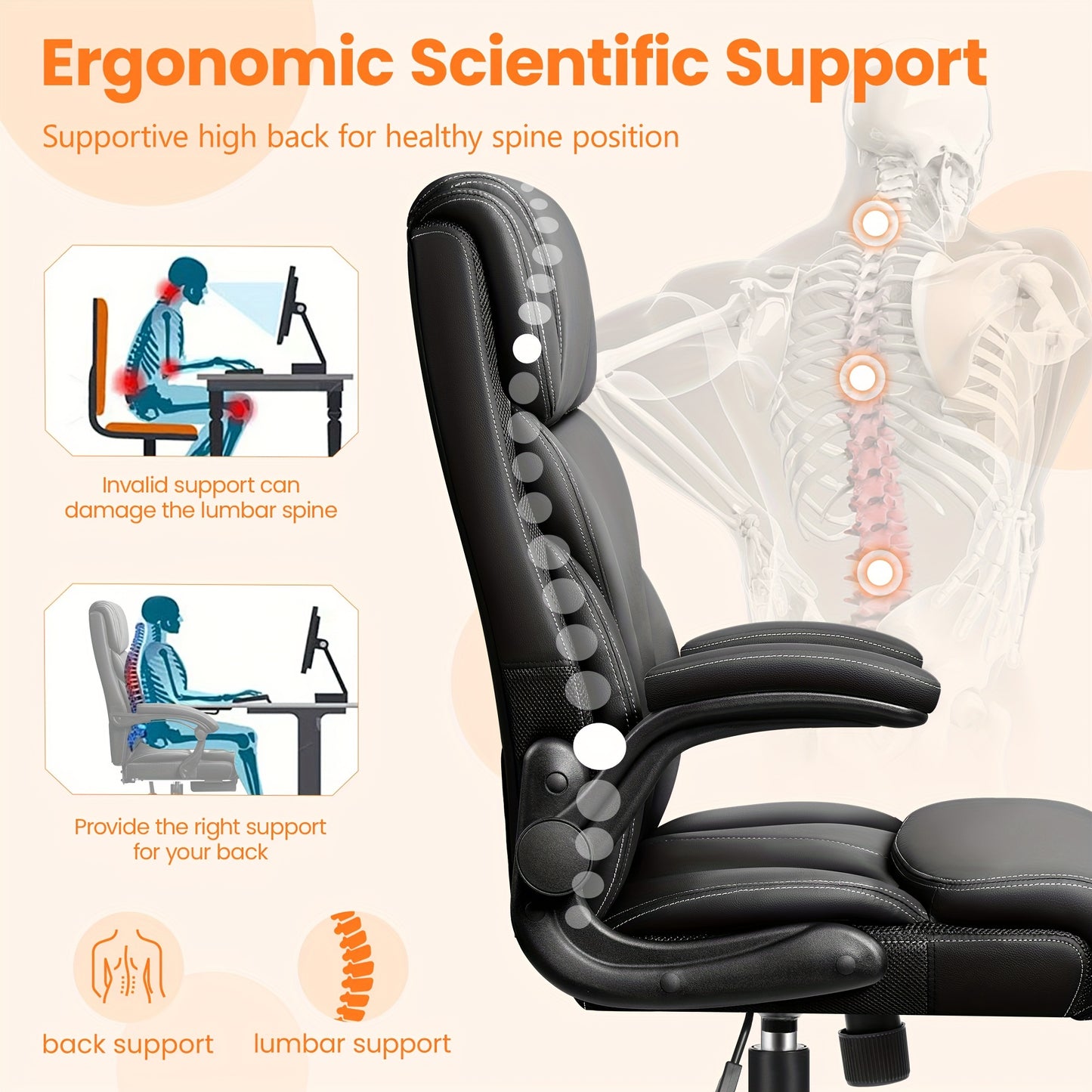 Office Chair, Ergonomic Executive Desk Chair, Comfortable PU Leather Chair For Home Office, High Back Swivel Computer Chair With Rocking Feature Back-to-school Season Gift, School Supplies