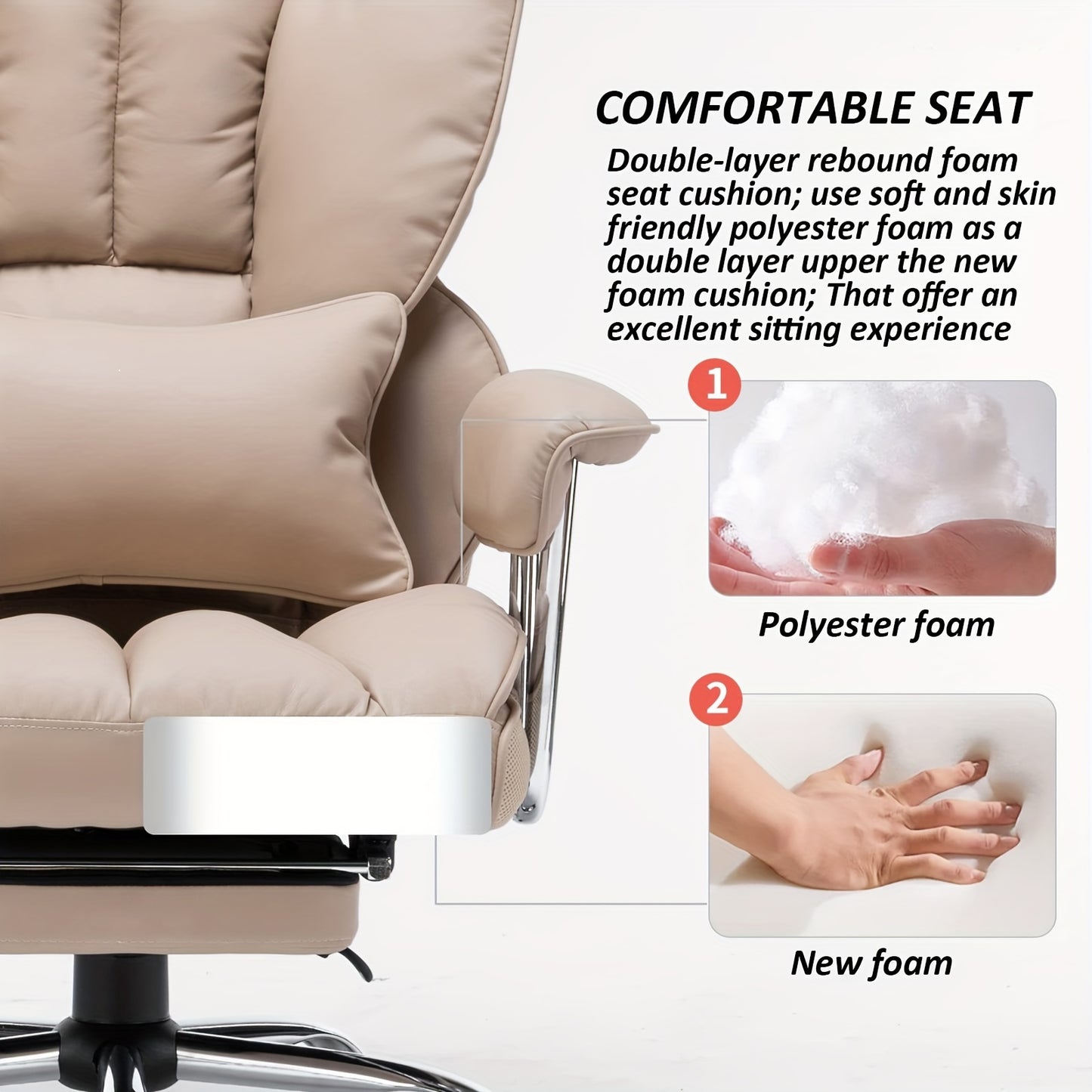 Efomao Office Chair 400LBS, Big and Tall Office Chair, PU Leather Computer Chair, Executive Office Chair with Leg Rest and Lumbar Support, Dark Beige Office Chair