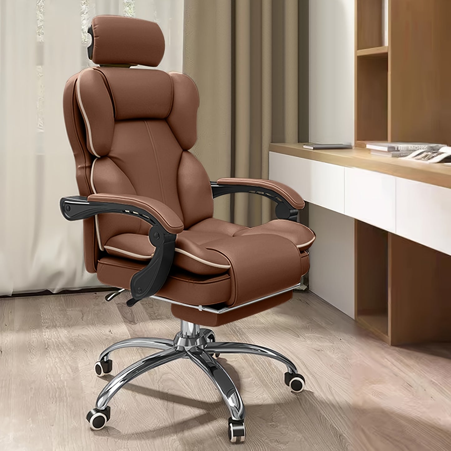 Ergonomic Big & Tall Office Chair - High Back Gaming Chair with Adjustable Height, Swivel Base, Lumbar Support & Foot Rest - White with Pink Accents, Metal Frame, Memory Foam Cushion for Comfort, Desk Chair