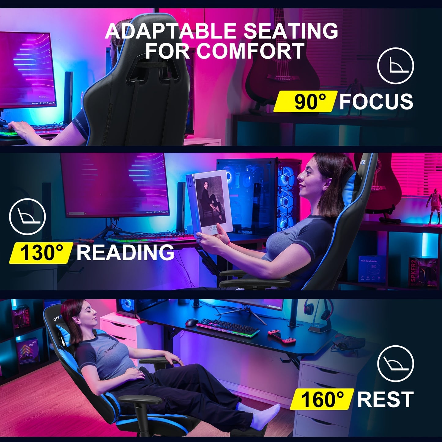 Ergonomic Gaming Chair For Gaming, Streaming, And Office Use - Reclining Esports Chair With Adjustable Height, Headrest & Lumbar Support, Heavy-Duty Design (350-400 Lbs Capacity)
