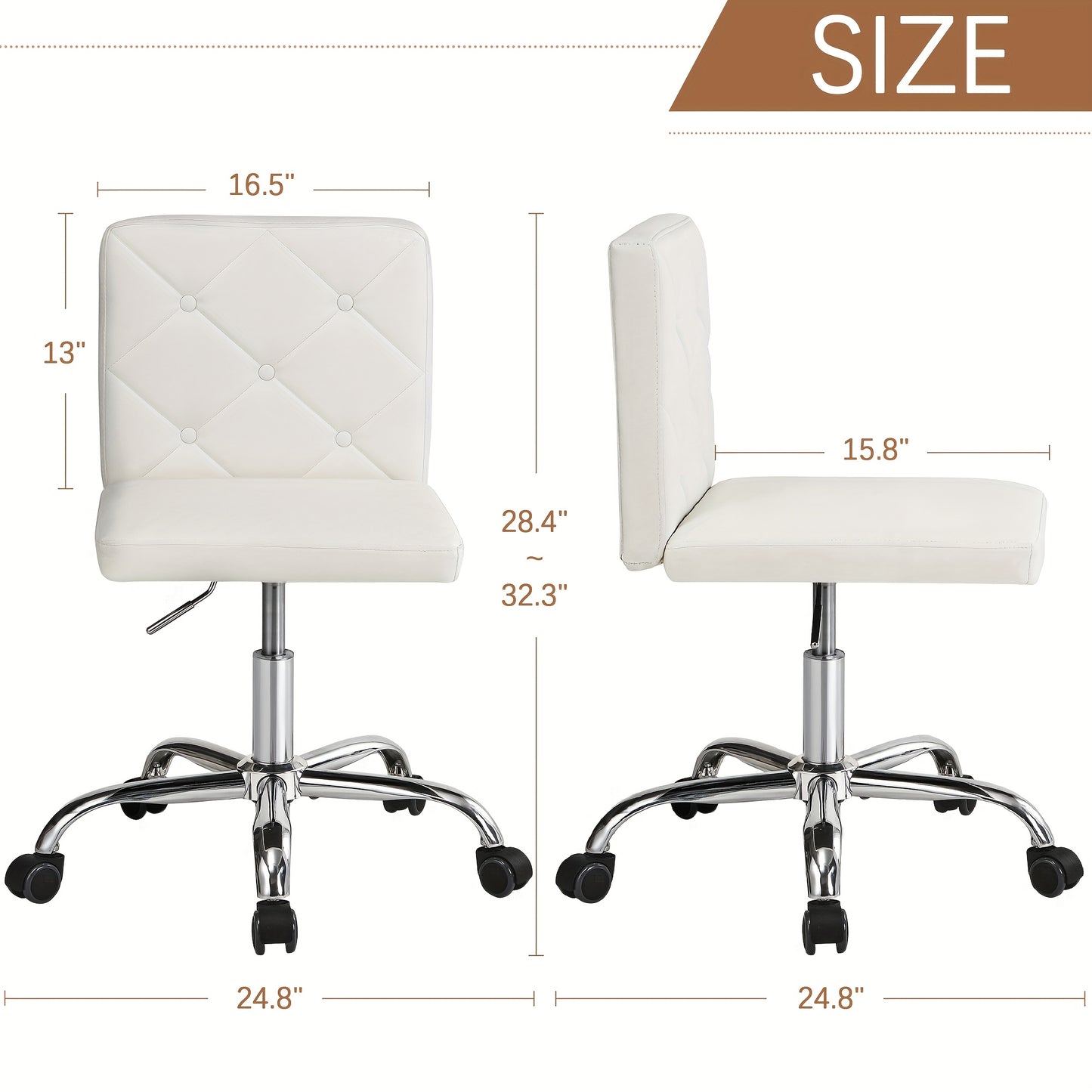Set Of 1\u002F2 Faux Leather Mid-Back Armless Desk Chair, Adjustable Height 360° Rolling Swivel Office Chairs for Home Office Work