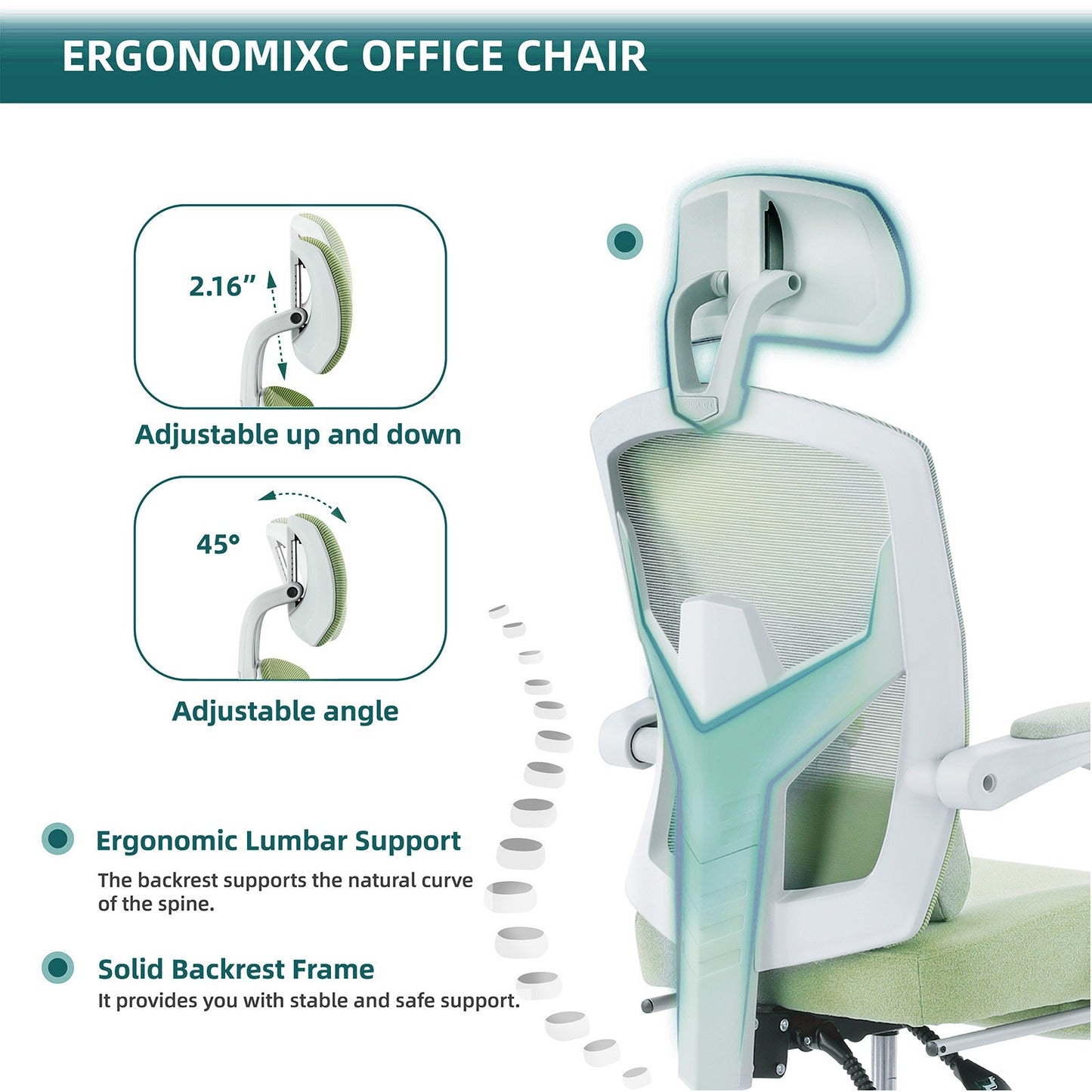 Home Office Desk Chair with Footrest and Headrest, High-Back Mesh Rolling Swivel Reclining Chairs with Wheels, Comfortable Headrest, Lumbar Support, Comfy Arms for Home, Office, Gaming, Student