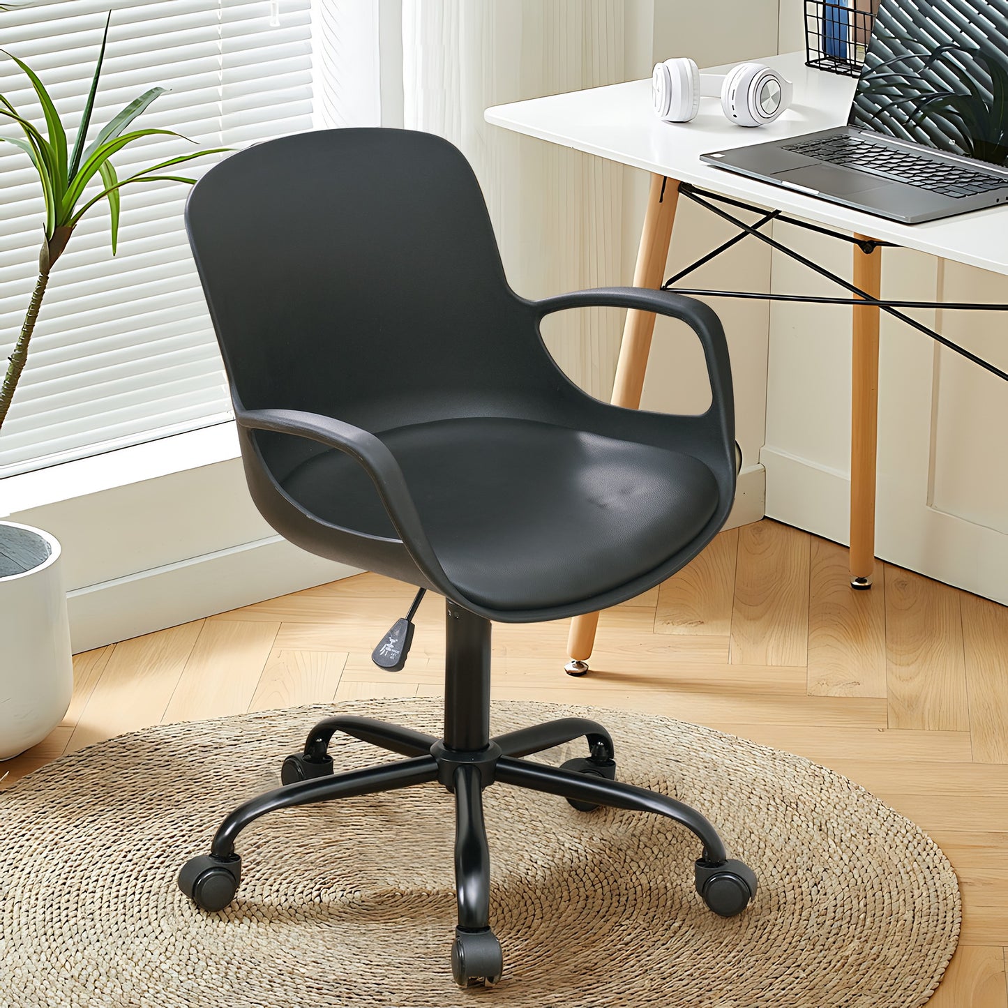 VECELO Height Adjustable Office Chair with Armrests and 360° Swivel Wheels, Mid-Back Chair for Home Office Room