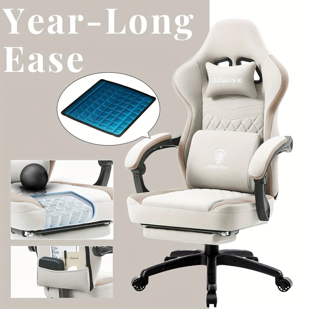 Breathable Fabric Gaming Chair With Gel And Pocket Spring Cushion - Ergonomic Computer Office Chair With Adjustable Footrest And Storage Bag For All-Day Comfort Gaming\u002FHome Office, Modern Gray Design