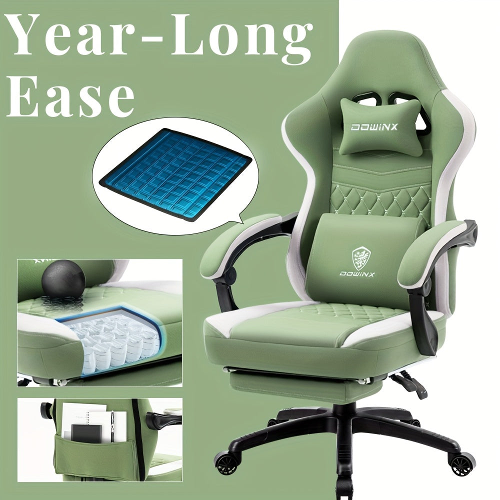 Breathable Fabric Gaming Chair With Gel And Pocket Spring Cushion - Ergonomic Computer Office Chair With Adjustable Footrest And Storage Bag For All-Day Comfort Gaming\u002FHome Office, Modern Gray Design