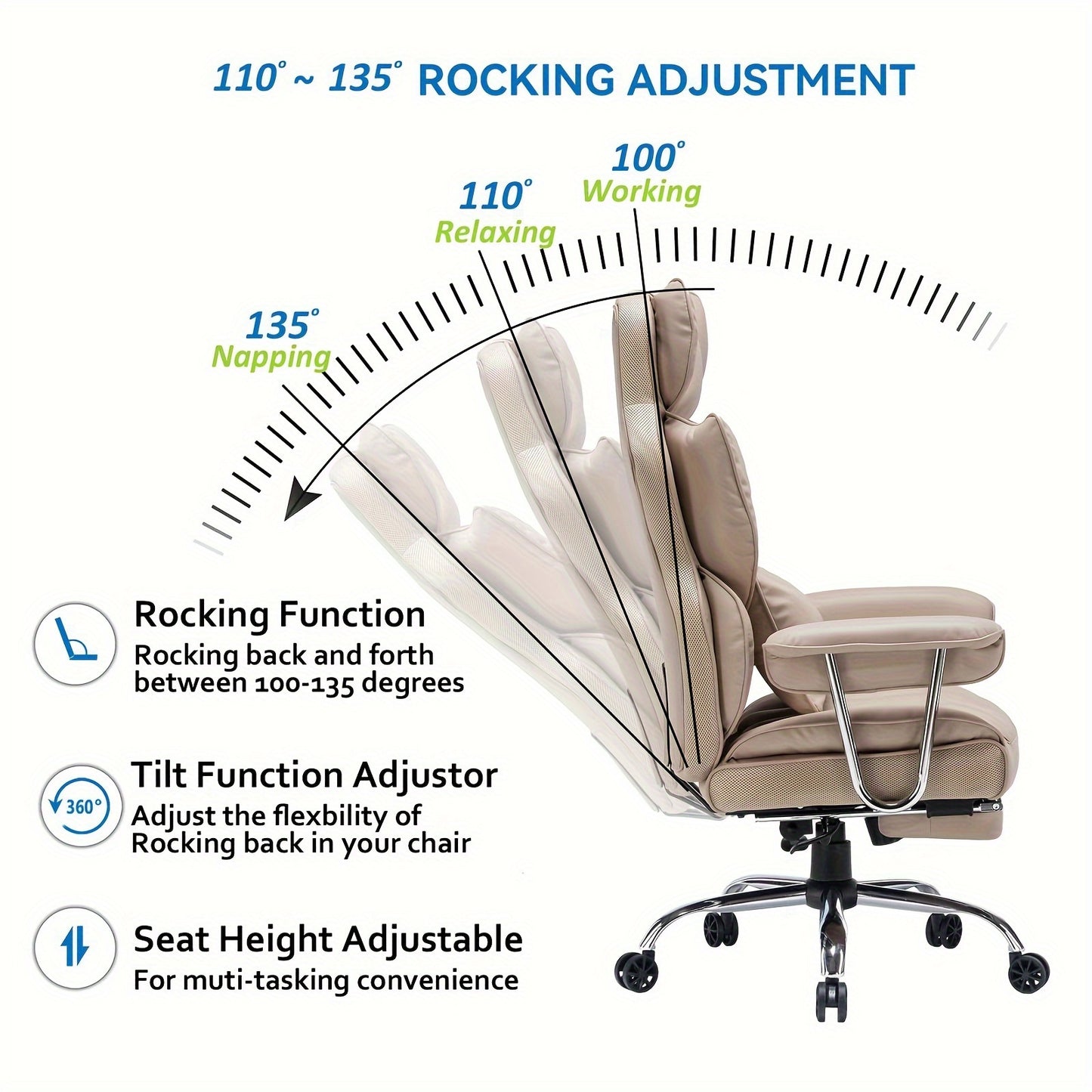 Efomao Office Chair 400LBS, Big and Tall Office Chair, PU Leather Computer Chair, Executive Office Chair with Leg Rest and Lumbar Support, Dark Beige Office Chair