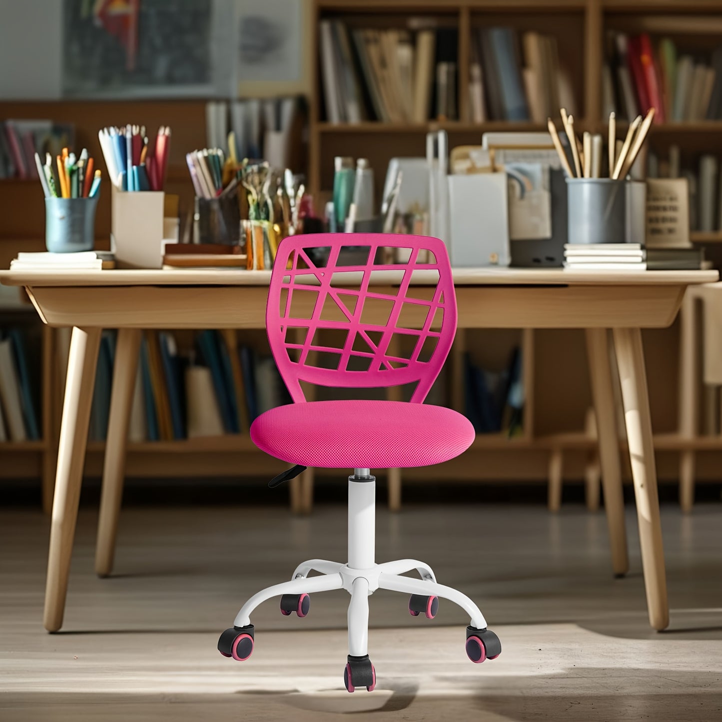 Ergonomic Pink Study Chair with Mesh Backrest & Padded Seat - Adjustable Height, Swivel Base for Desk and Home Office, Vibrant Design for Bedrooms and Study Areas, Desk Chair, FURNITURER