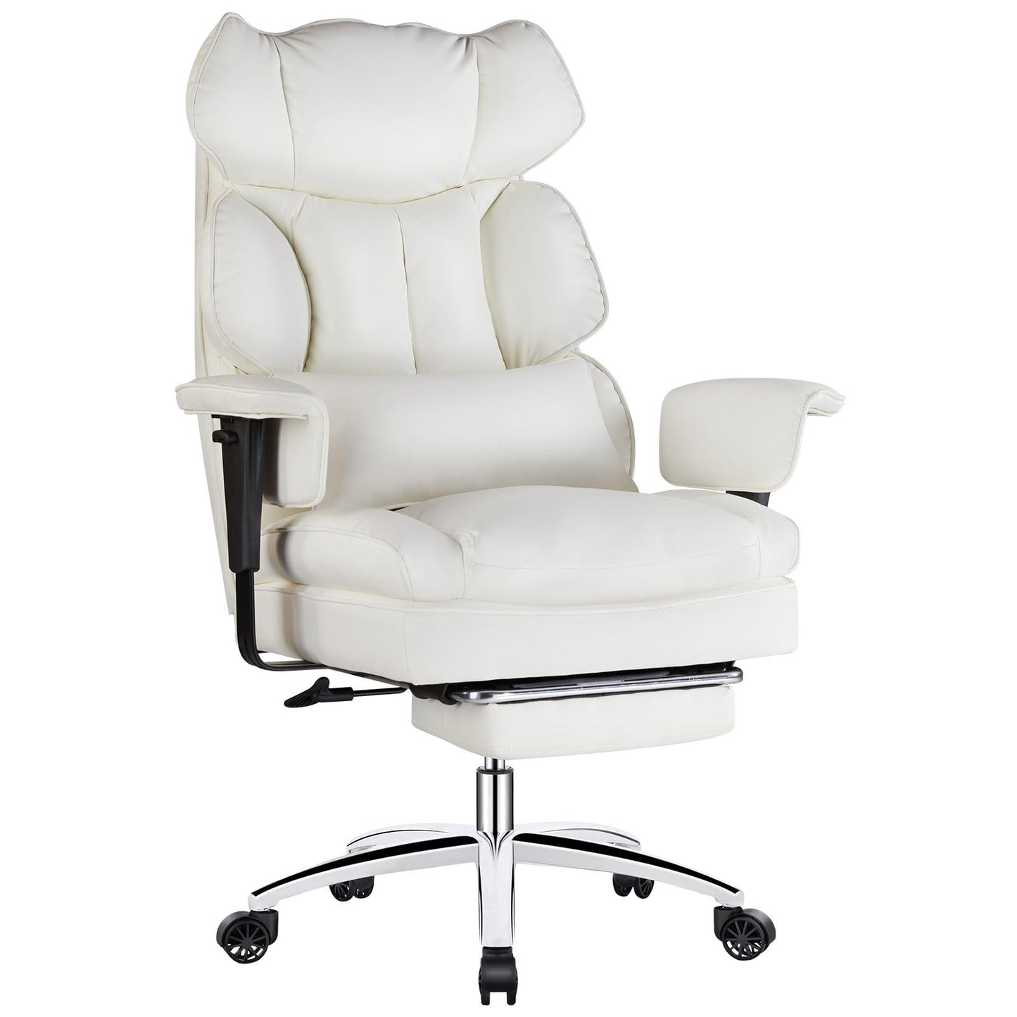 Home Office High Back Reclining Desk Chair with Footrest, Big and Tall Adjustable Height PU Leather Executive Computer Task Chair with Leg Rest and Lumbar Support, Armrest, White, Brown, Black