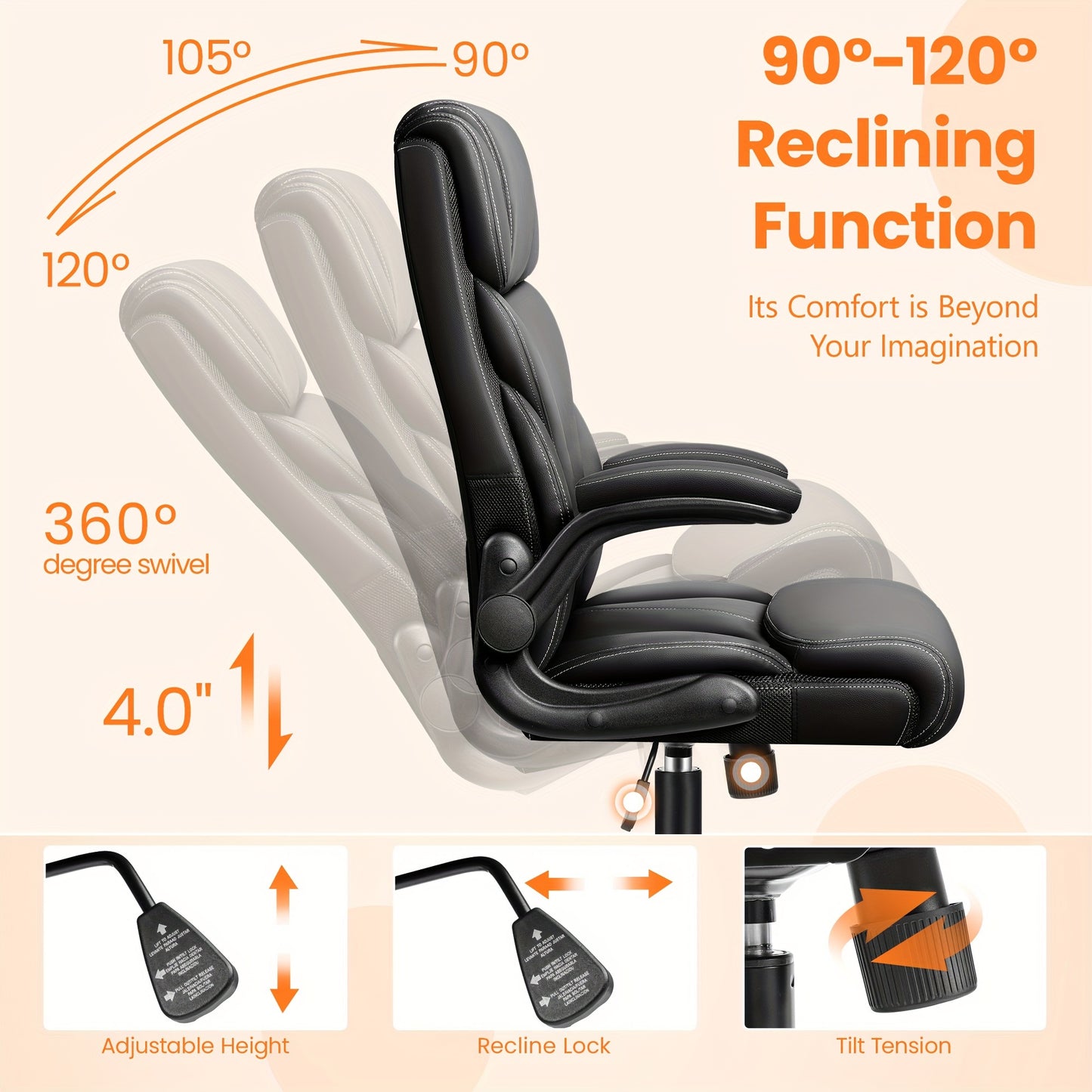 Office Chair, Ergonomic Executive Desk Chair, Comfortable PU Leather Chair For Home Office, High Back Swivel Computer Chair With Rocking Feature Back-to-school Season Gift, School Supplies